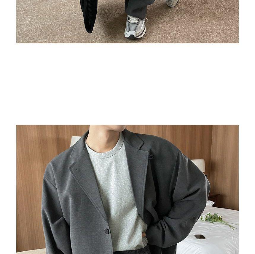 Button-Up Plain Blazer / High Waist Dress Pants Product Image