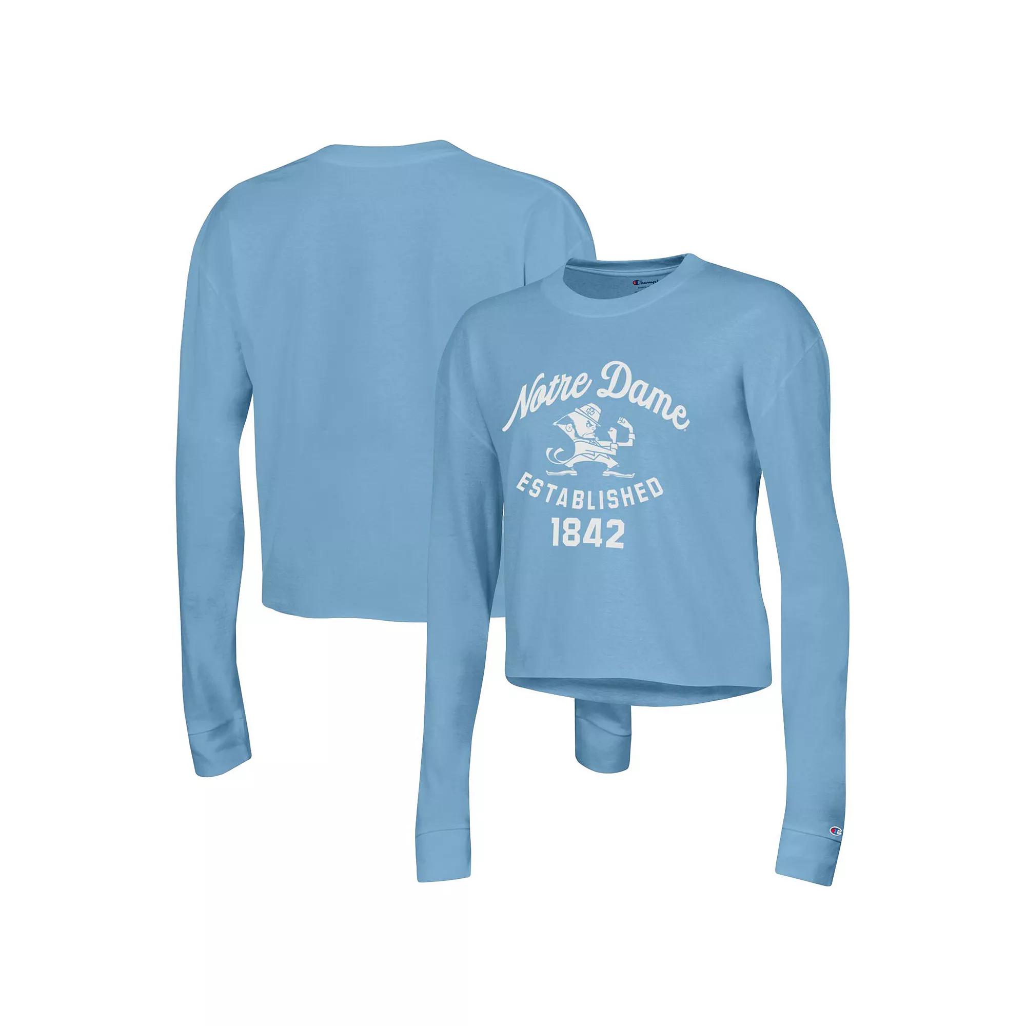Women's Champion Blue Notre Dame Fighting Irish Boyfriend Cropped Long Sleeve T-Shirt,  Product Image