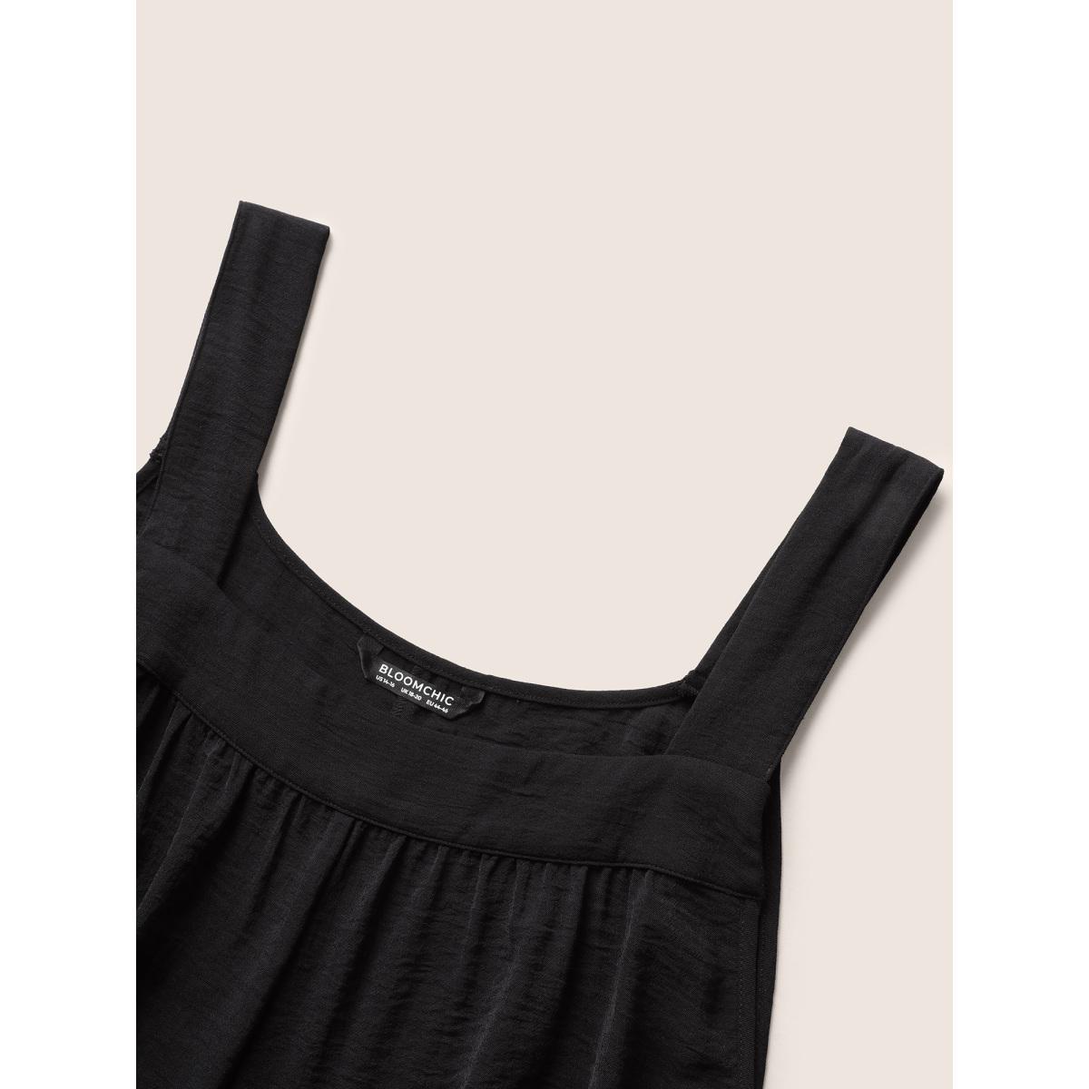 Plus Size Black Plain Pleated Wide Leg Jumpsuit Women Casual Sleeveless Square Neck Everyday Loose Jumpsuits BloomChic 18-20/2X Product Image