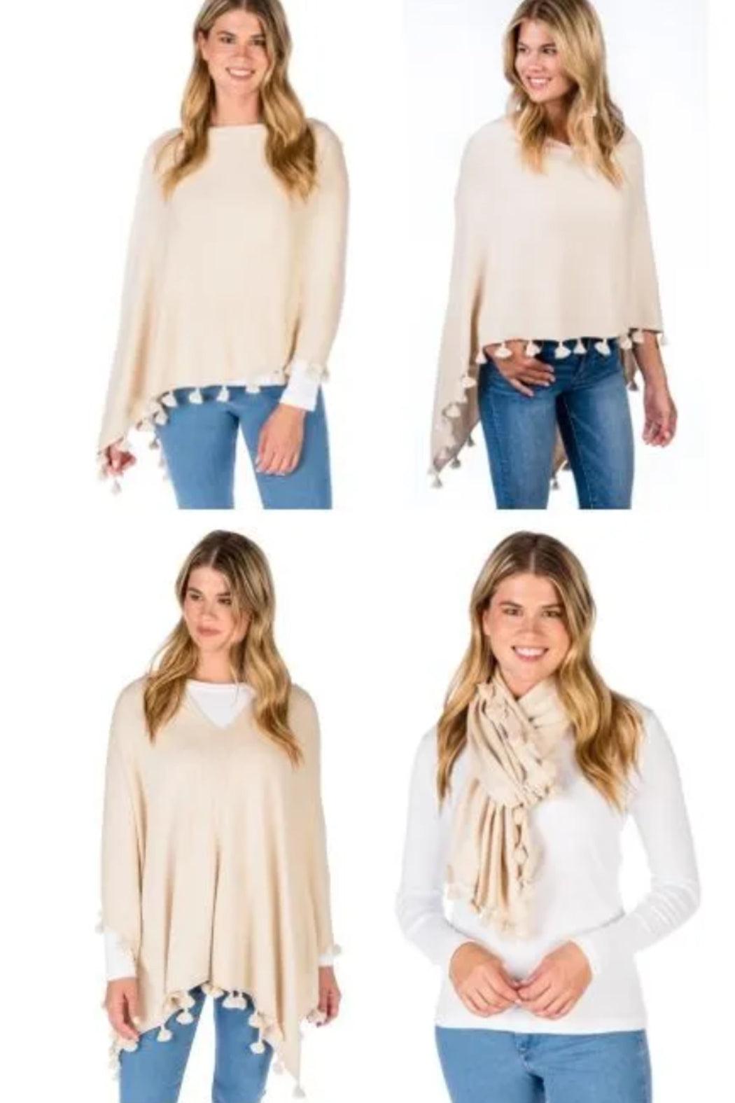 Cashmere Blend Tassel Trim Topper Poncho Product Image