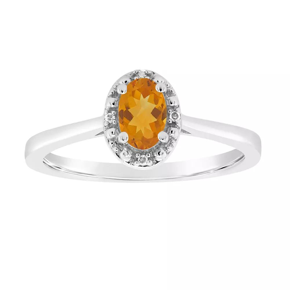 Celebration Gems Sterling Silver Oval Genuine Citrine Diamond Accent Frame Ring, Women's,  Product Image