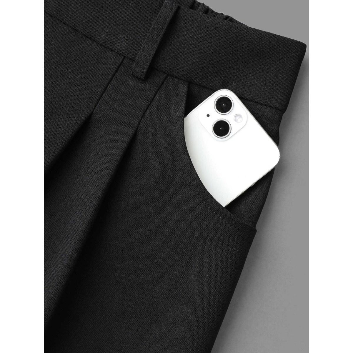 Plus Size Double Buckle Straight Leg Pants Women Black Office Straight Leg Mid Rise Office Pants BloomChic 30/6X Product Image