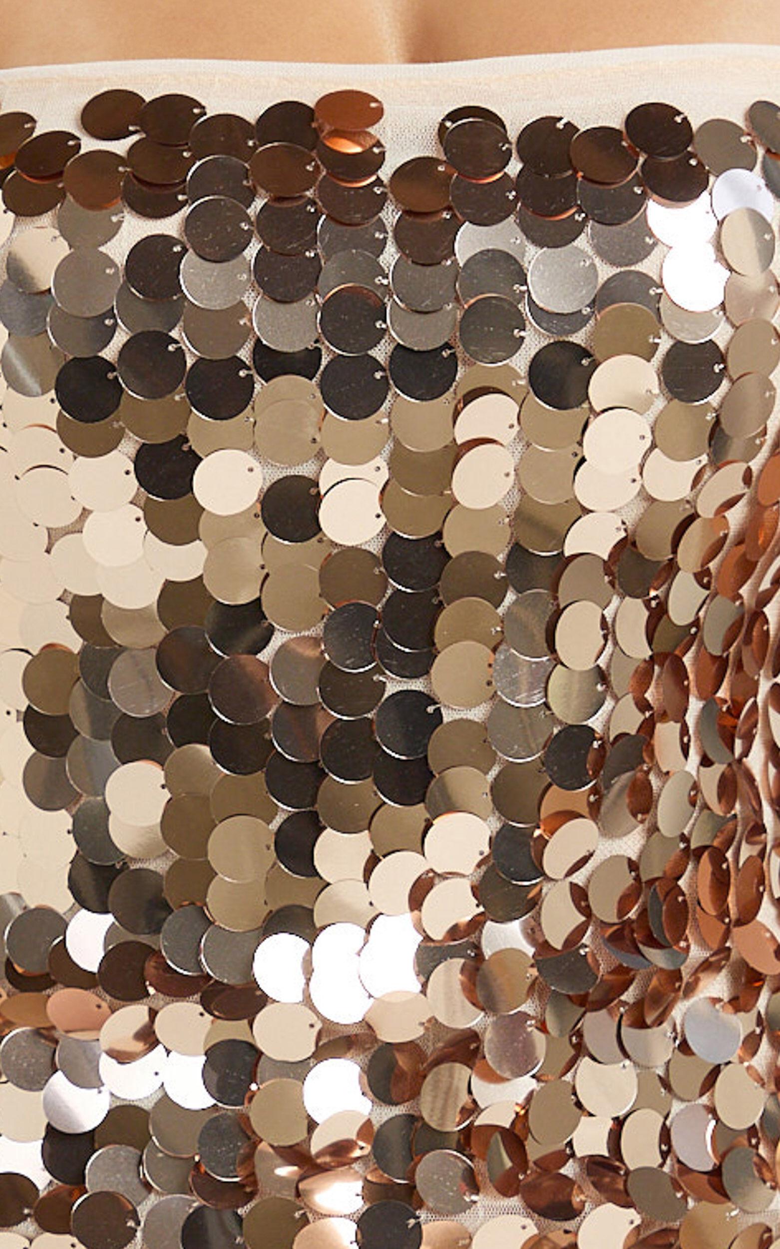 Wilfreda Mini Dress - Sequin Square Neck Bodycon Dress in Rose Gold Product Image