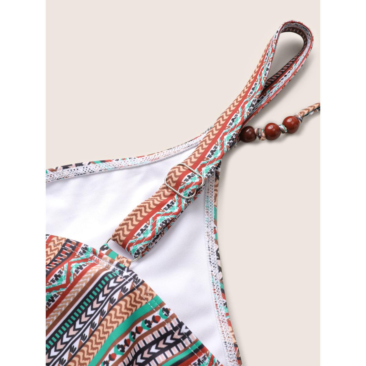 Plus Size Bandana Striped Print Adjustable Straps Swim Dress Women's Swimwear Multicolor Beach Bodycon V-neck High stretch Curve Swim Dresses BloomChic 22-24/3X Product Image