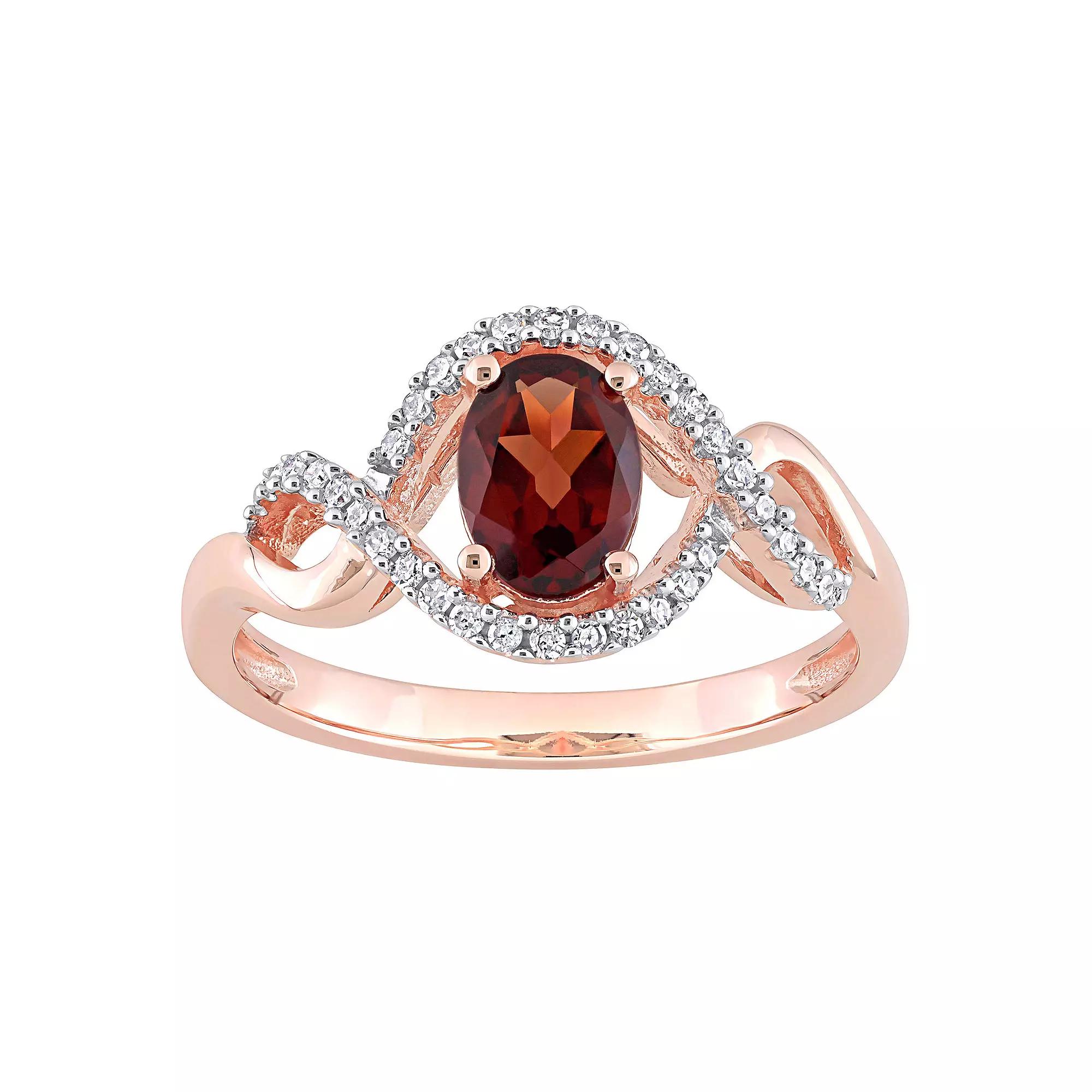 Stella Grace 10k Rose Gold Garnet & 1/6 Carat T.W. Diamond Halo Engagement Ring, Women's Product Image