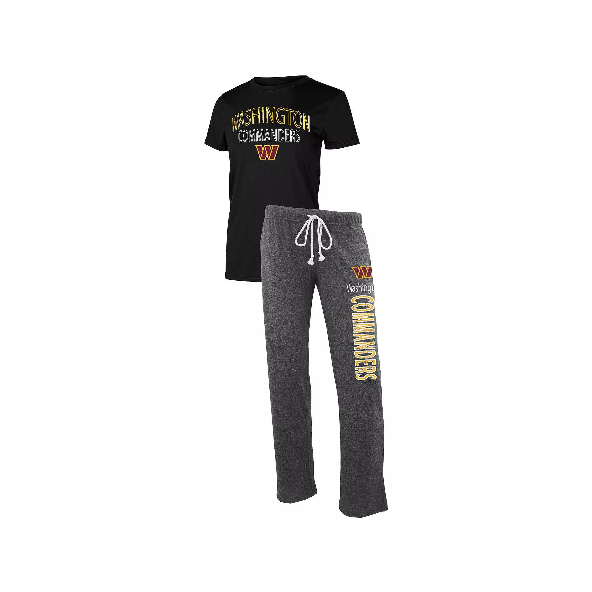 Women's Concepts Sport Black/Heathered Charcoal Washington Commanders Quest T-Shirt & Pants Sleep Set,  Product Image
