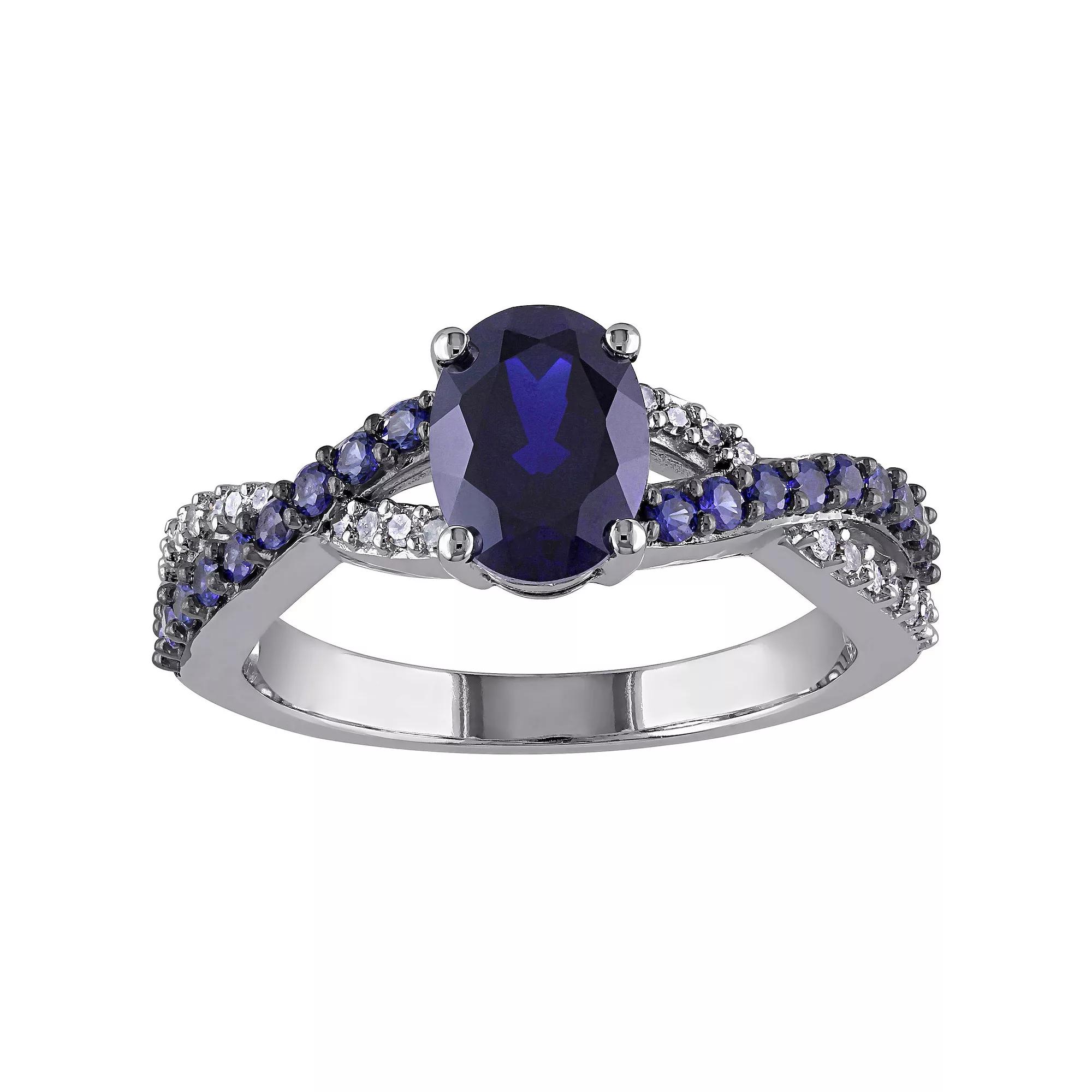 Stella Grace 10k White Gold Lab-Created Blue Sapphire & Diamond Accent Ring, Women's, Size: 7 Product Image