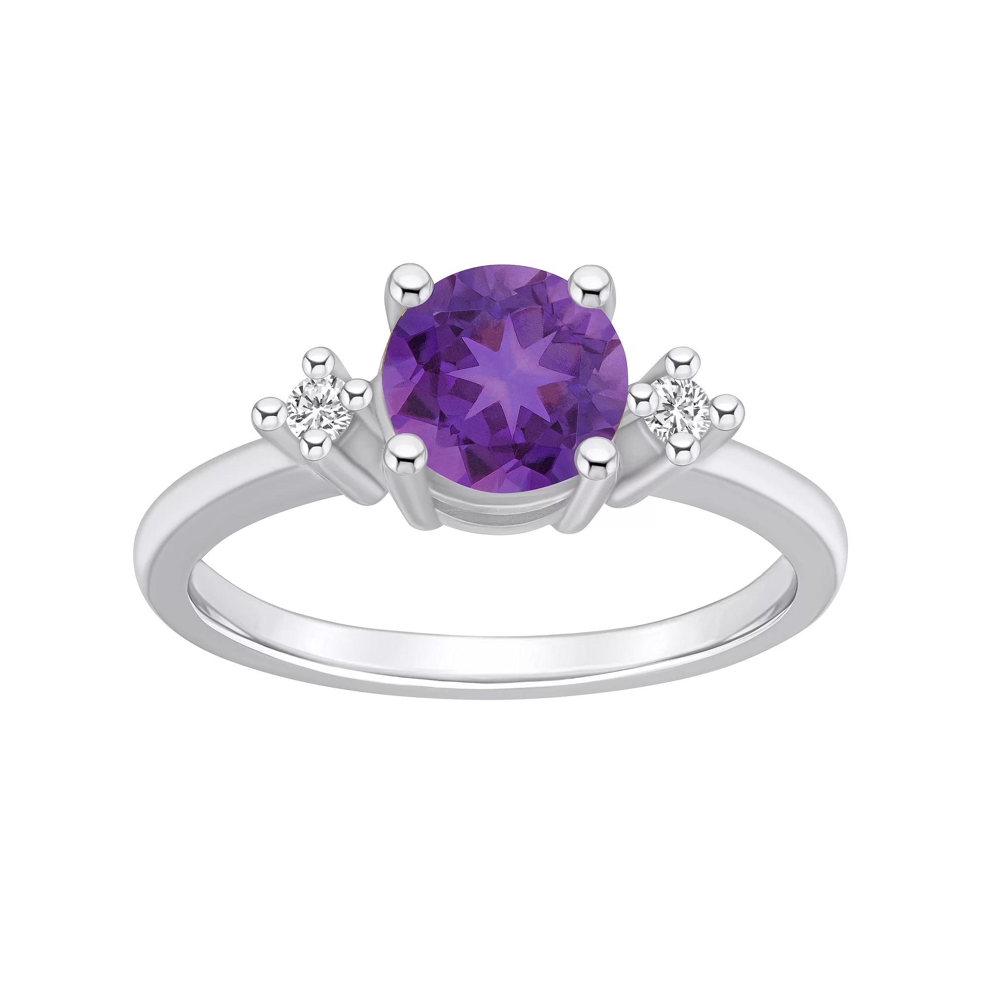 Alyson Layne 14k White Gold Round Amethyst & Diamond Accent Ring, Women's, Size: 8 Product Image