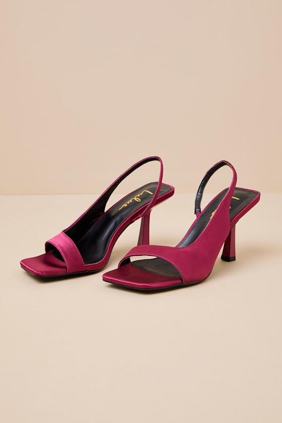Romillie Burgundy Satin Slingback High Heel Sandals Product Image