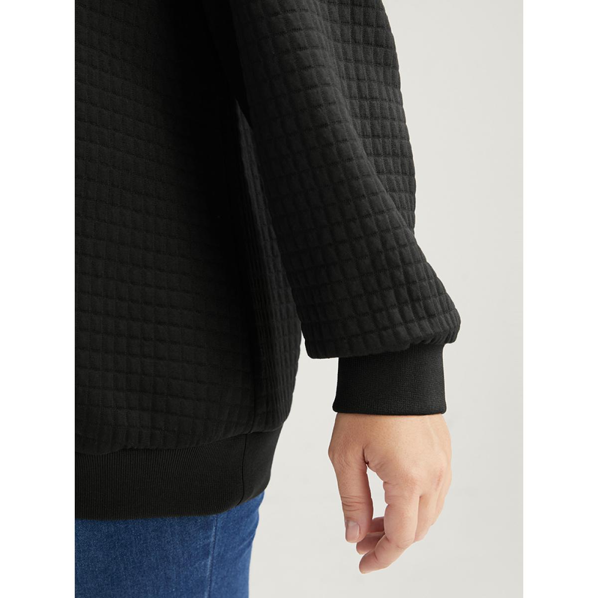 Plus Size Solid Textured Drop Shoulder Sweatshirt Women Black Casual Round Neck Dailywear Sweatshirts BloomChic 26/4X Product Image