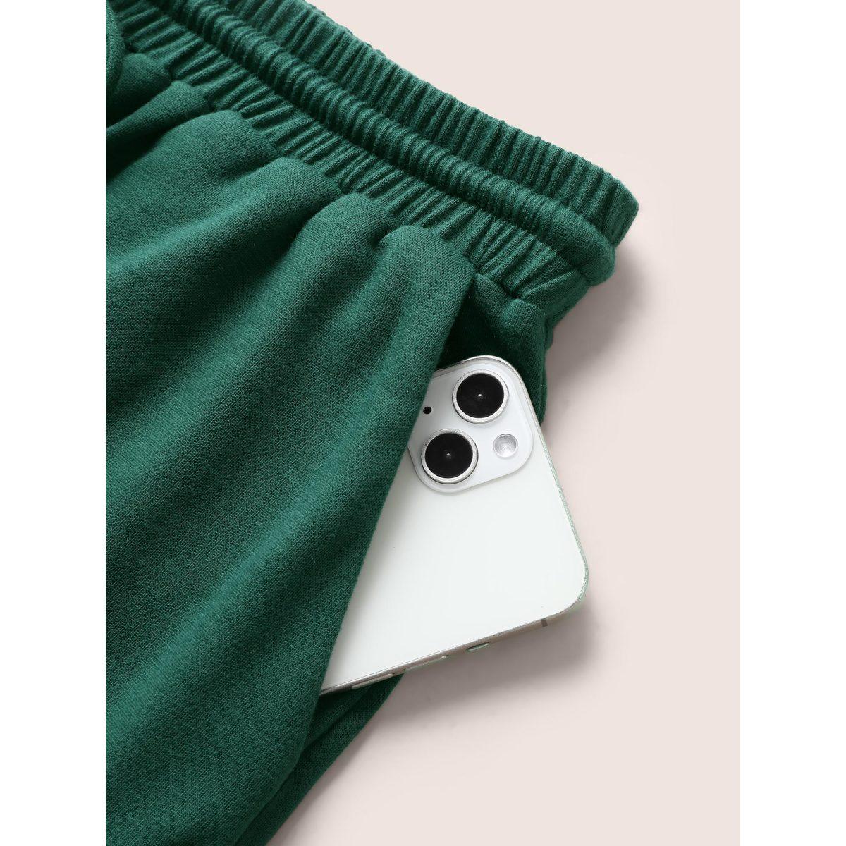 Plus Size Plain Elastic Waist Drawstring Pants Women Truegreen Casual High Rise Everyday Pants BloomChic 28/5X Product Image