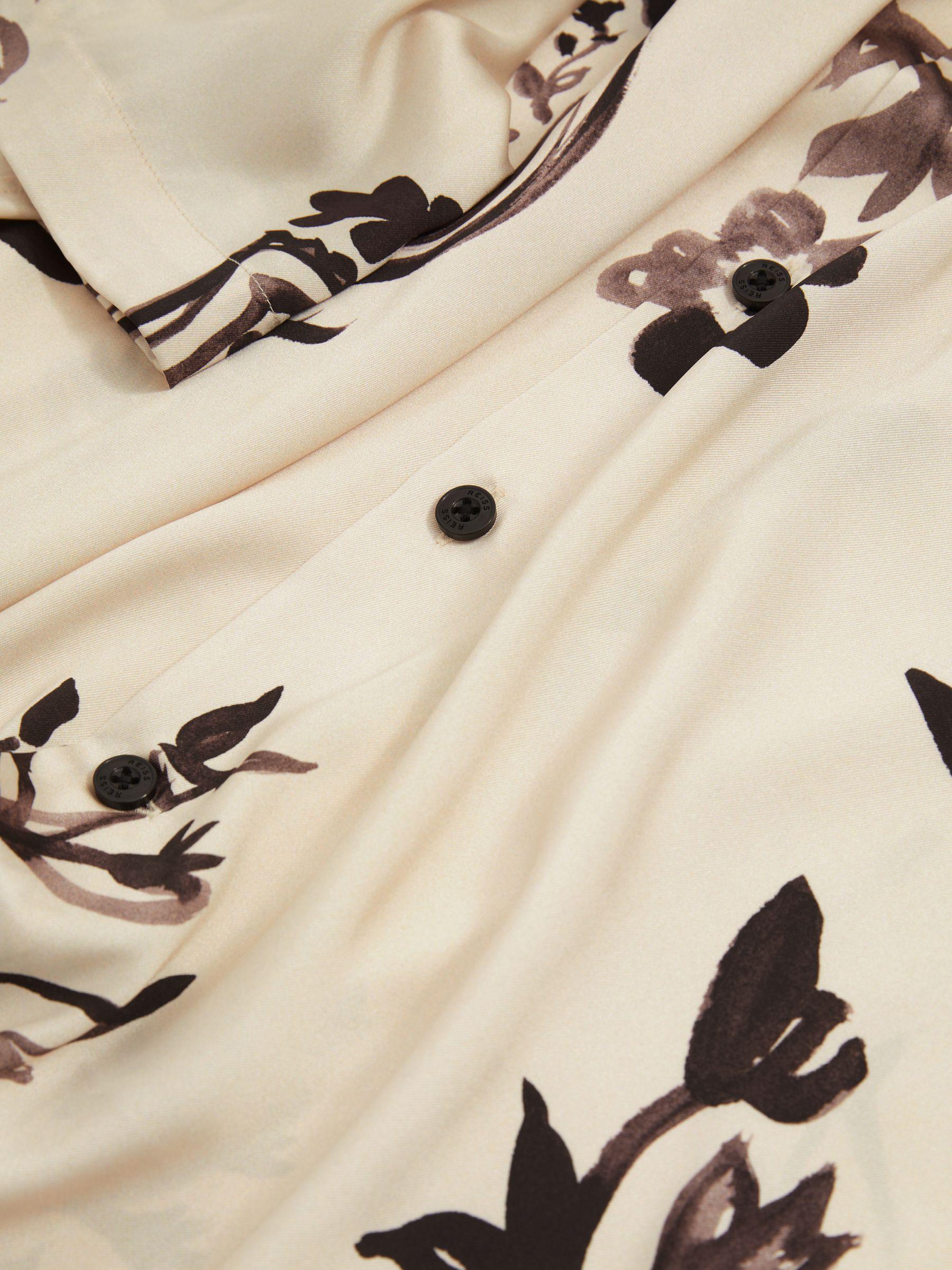 Relaxed Floral Print Cuban Collar Shirt in Off White/Black Product Image