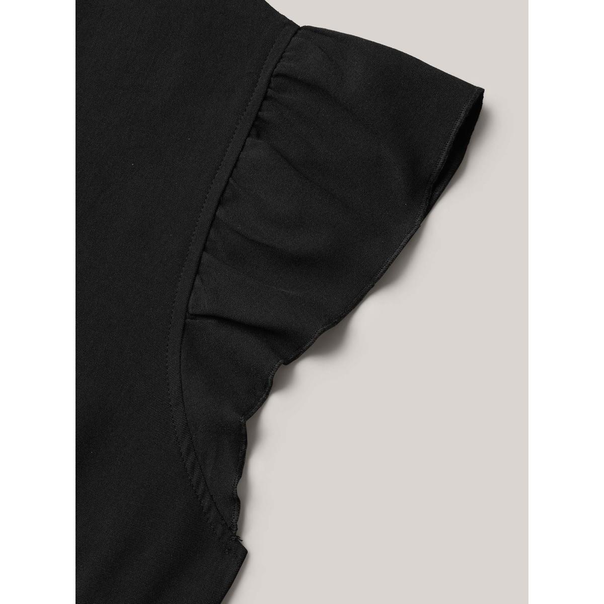 Plus Size Pleated Shirt Collar Solid Midi Dress Black Women Office Pleated Shirt collar Cap Sleeve Curvy BloomChic 26/4X Product Image