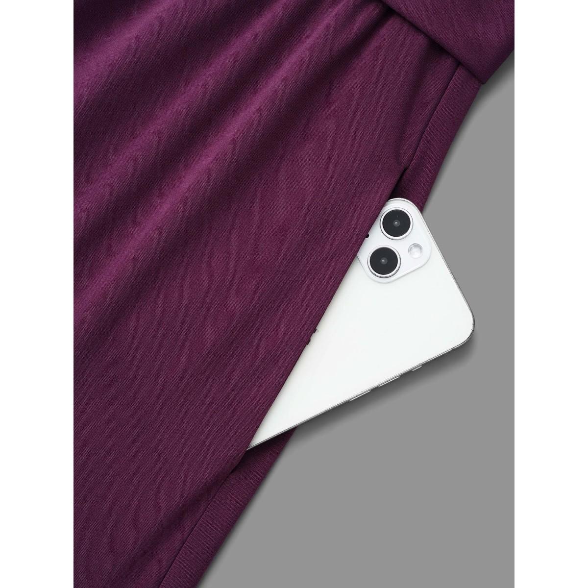 Plus Size Tiered Ruffles Belted Stretchy Waist Dress Deeppurplered Women At the Office Belted Knit Dresses Bloomchic 26/4X Product Image