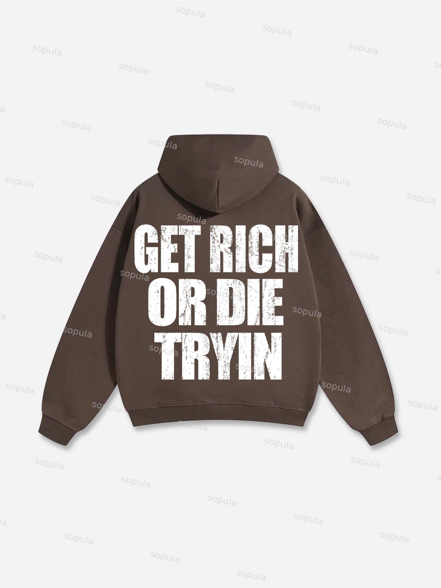 Get Rich Money Portrait Print Cotton Hoodie Product Image