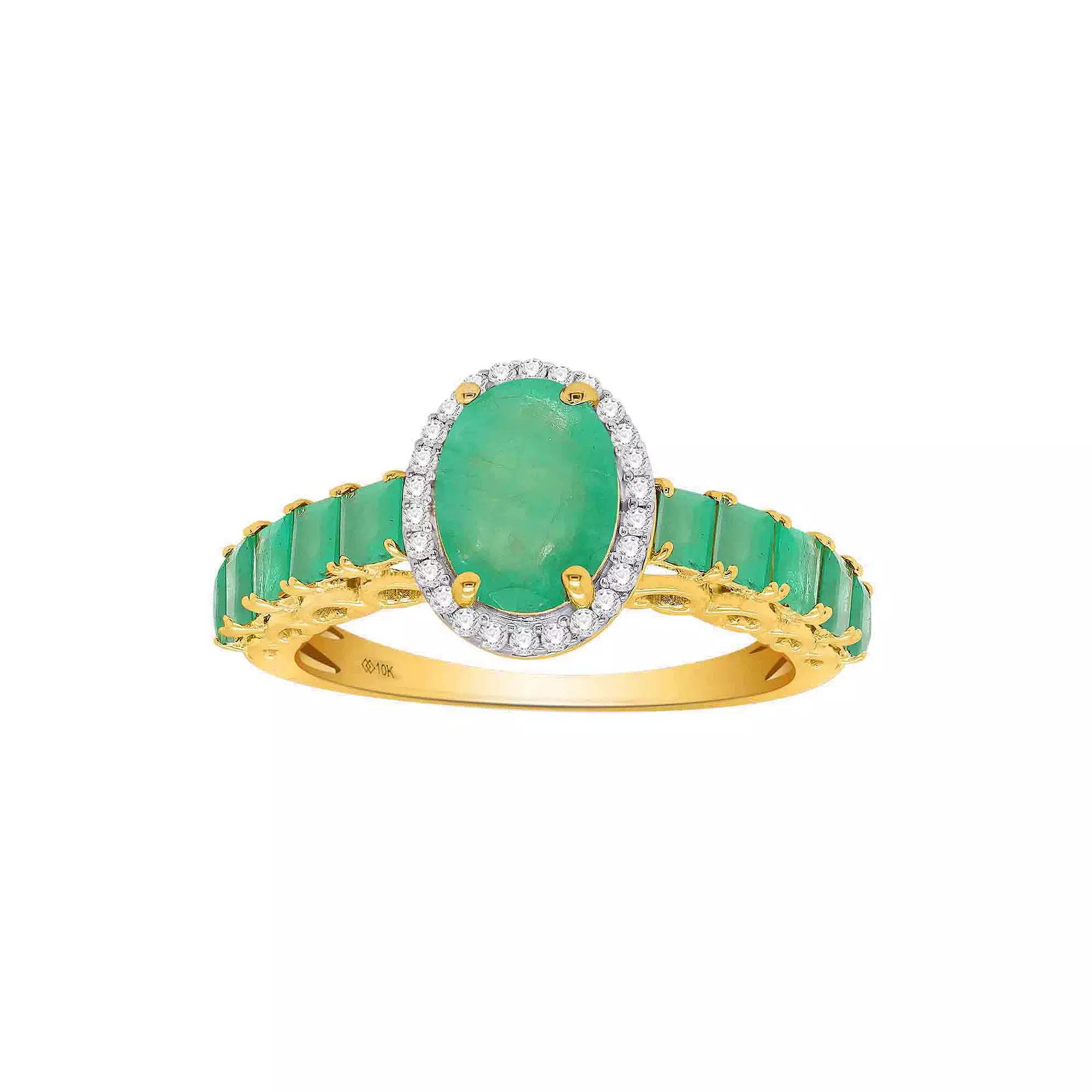 10k Gold Emerald 1/8 Carat T.W. Diamond Halo Ring, Women's, Size: 6, 10ky Green Product Image