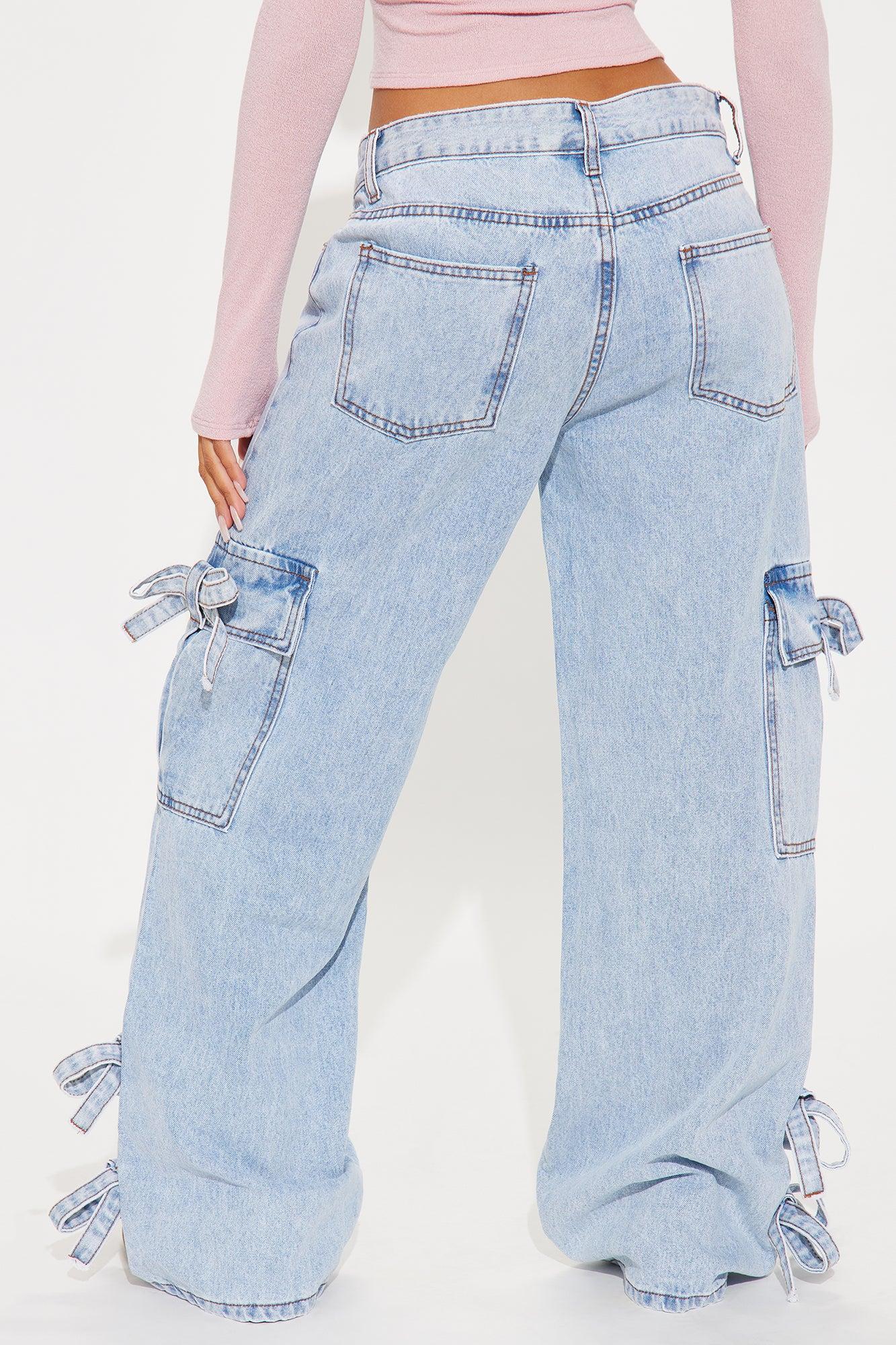 Best By Far Bow Baggy Cargo Jeans - Light Wash Product Image