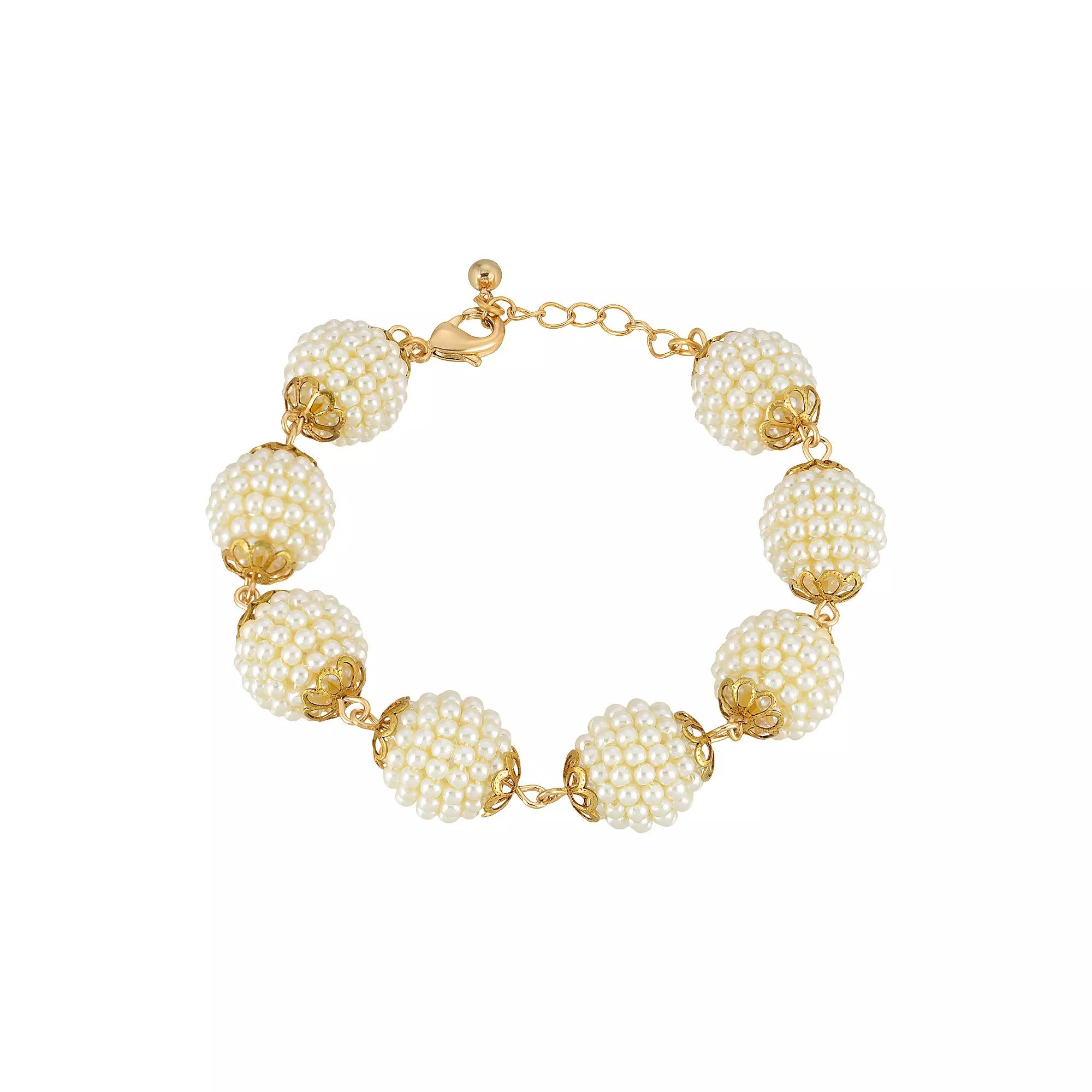 1928 Gold Tone Simulated Pearl Seeded Multi Ball Bracelet, Womens, White Product Image