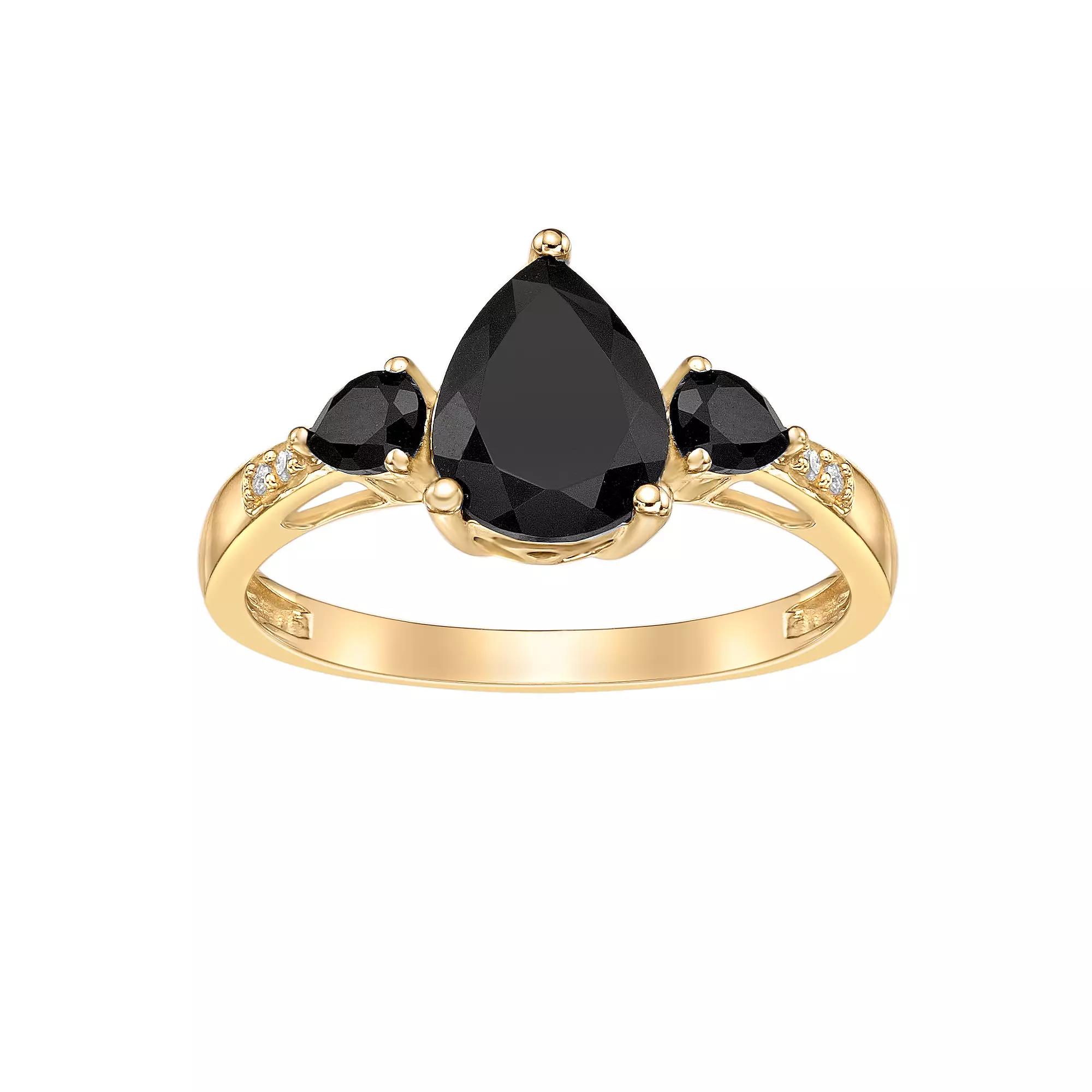 Gemminded 10k Gold Onyx & Diamond Accent Ring, Women's, Size: 6 Product Image
