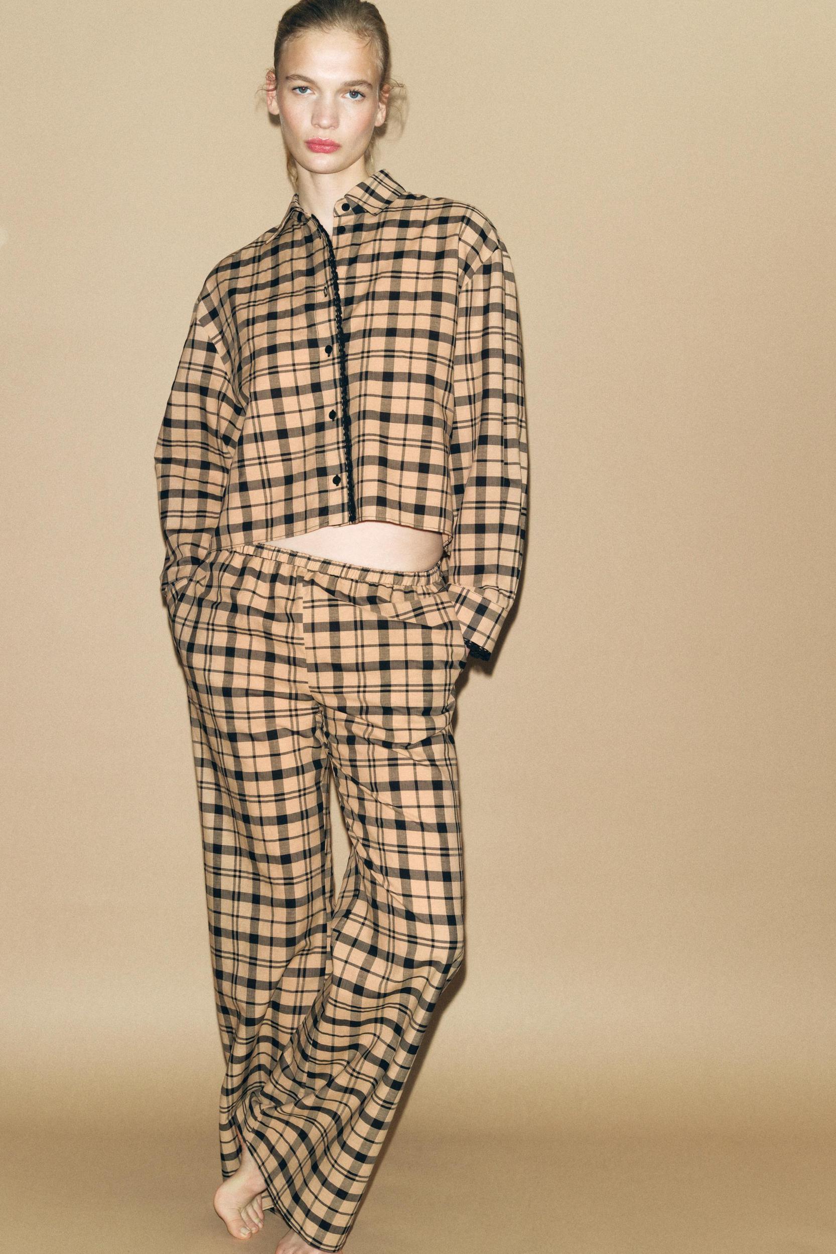 CHECKED CROPPED PAJAMA SHIRT Product Image
