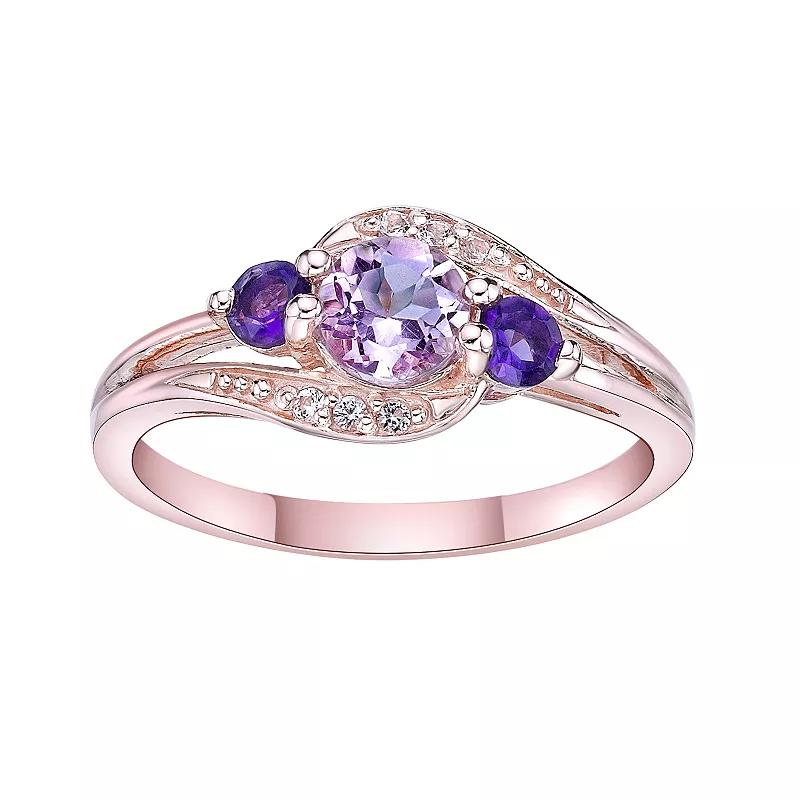 Gemminded 14k Rose Gold Over Silver Pink Amethyst & White Topaz Ring, Women's,  Product Image