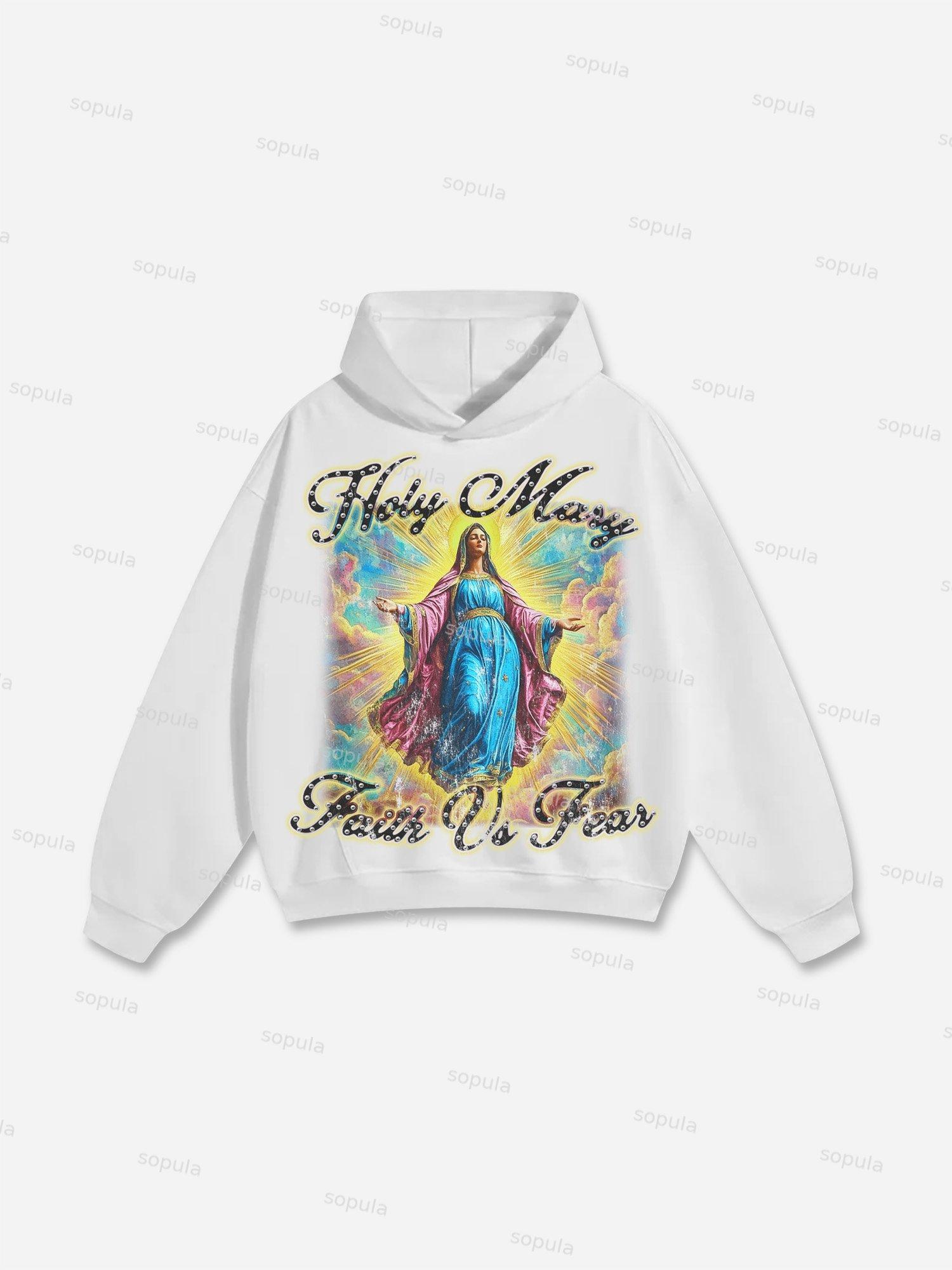 Men's Faith Vintage Holy Mary Graphic Cotton Hoodie Product Image