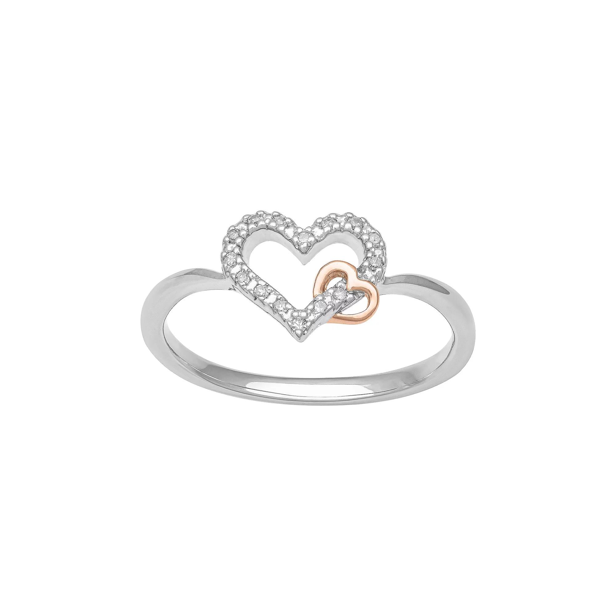 Love Always 18k Rose Gold Over Sterling Silver Diamond Accent Heart Promise Ring, Women's, Size: 7, Two Tone Product Image