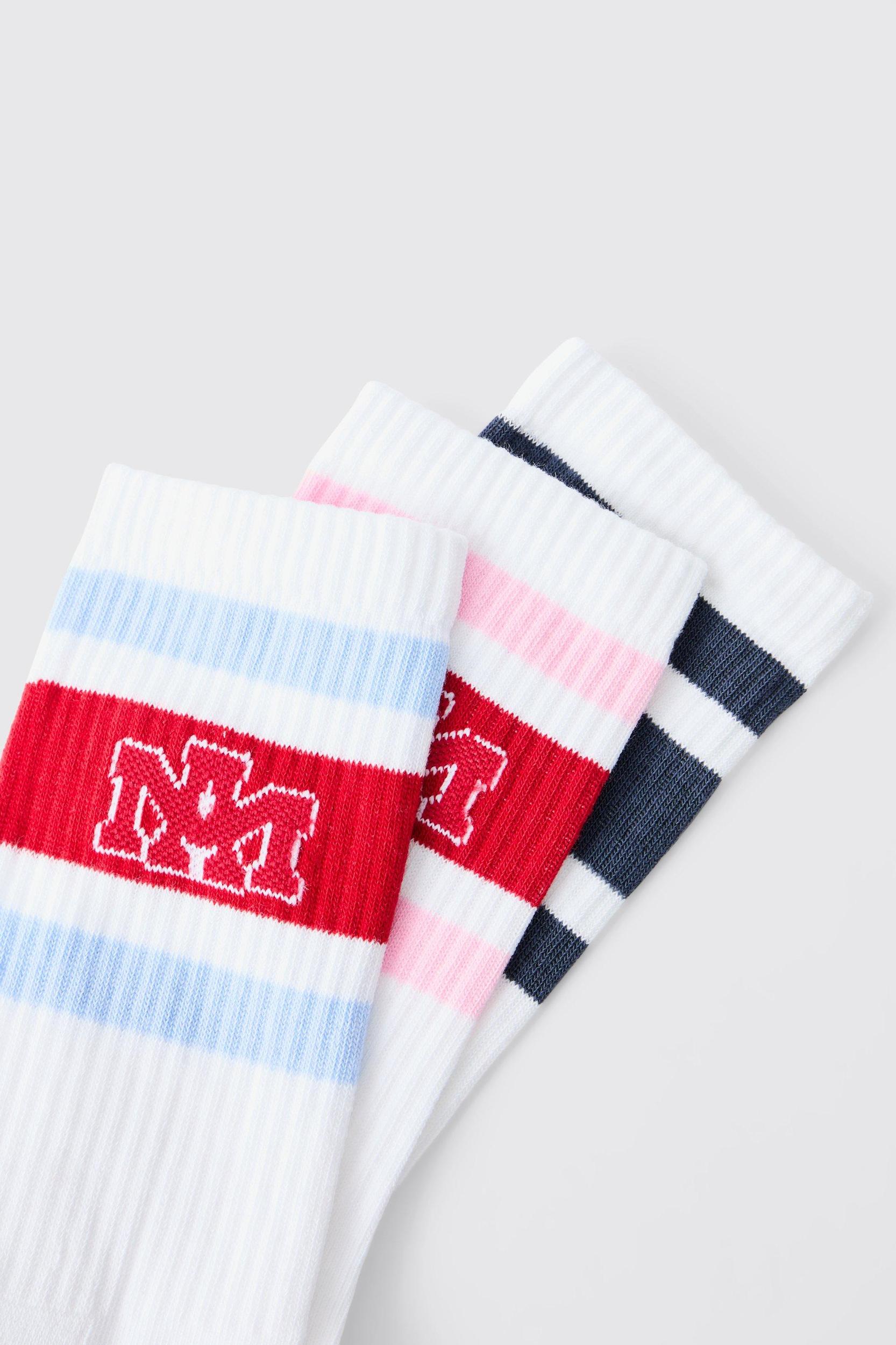 3 Pack Stripe Jacquard Ofcl MAN Badge Sport Socks | boohooMAN USA Product Image