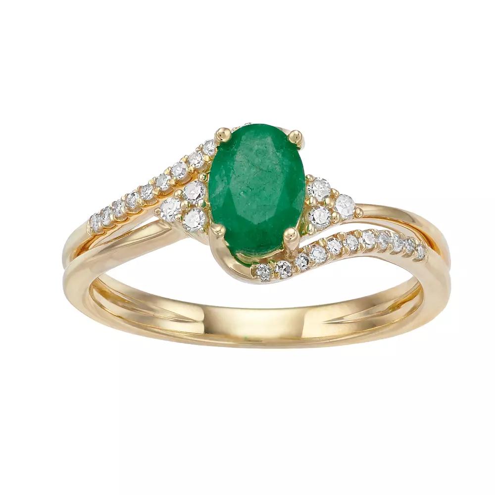Gemminded 10k Gold Emerald & 1/8 Carat T.W. Diamond Ring, Women's, Size: 9 Product Image