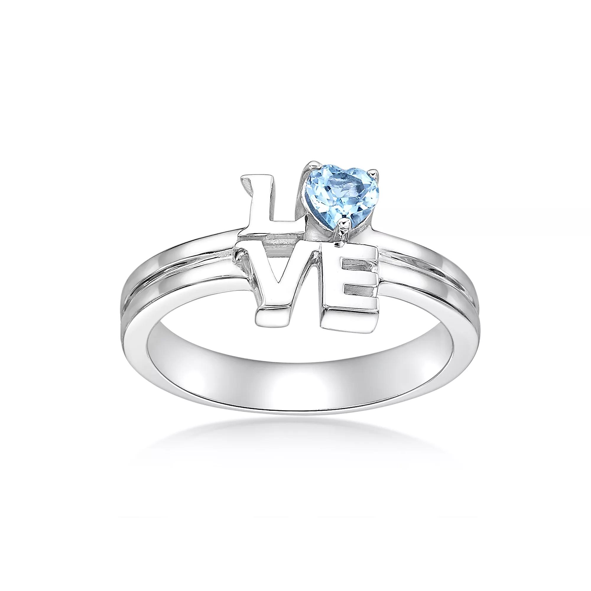 Gemminded Sterling Silver ISQA Blue Topaz "Love" Ring, Women's, Size: 6 Product Image