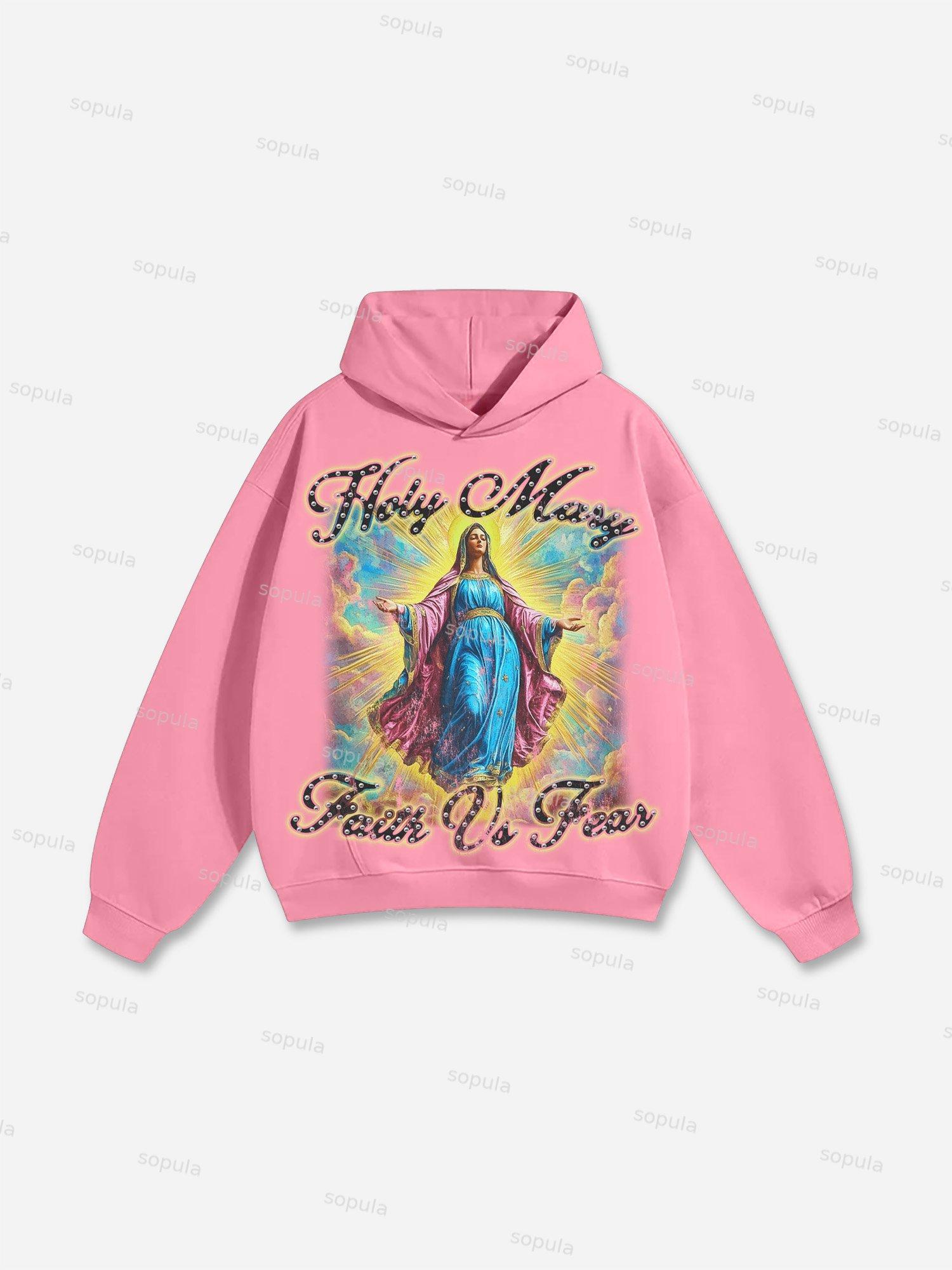 Men's Faith Vintage Holy Mary Graphic Cotton Hoodie Product Image