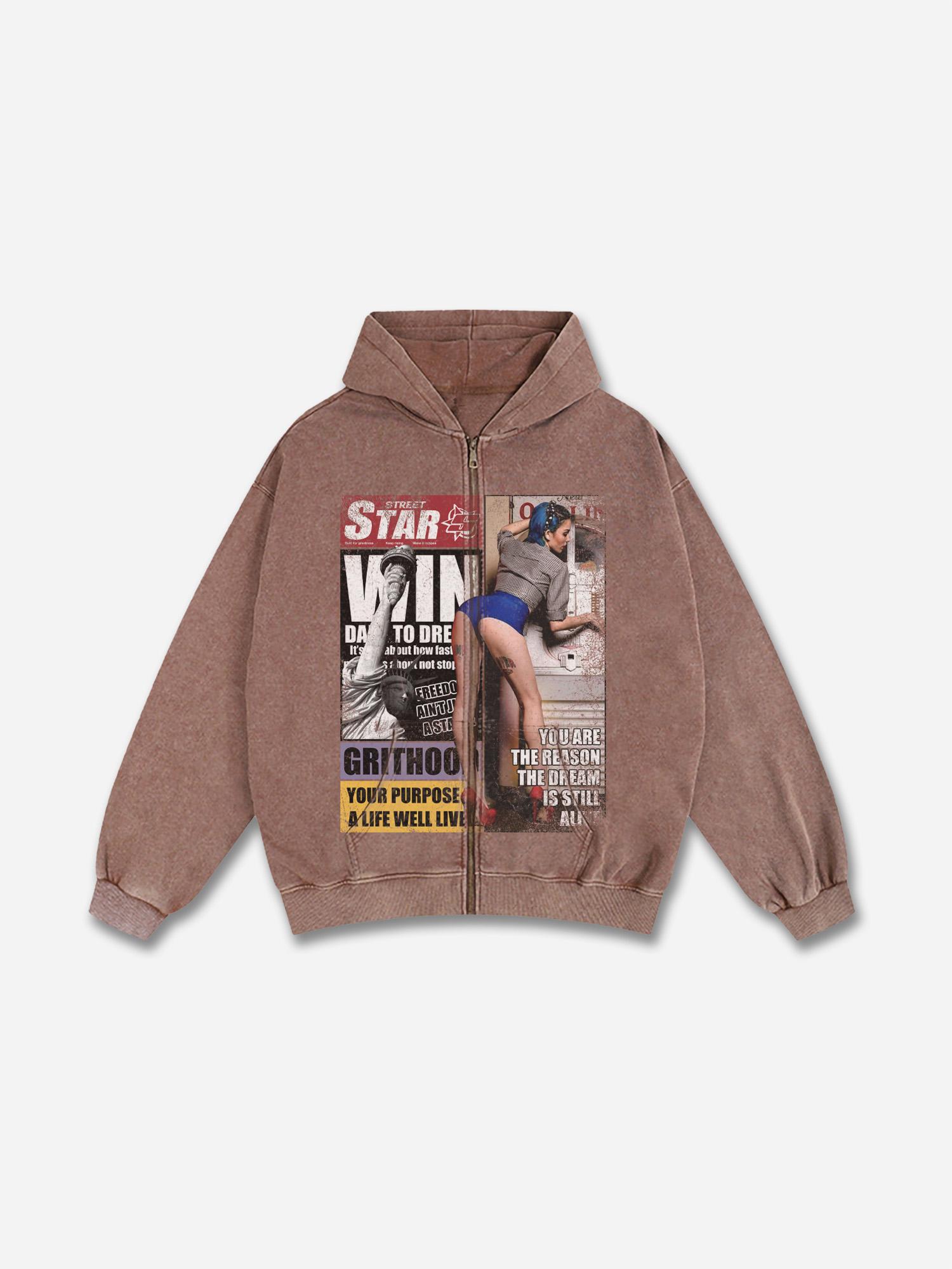 New York Times Street Star Vintage Graphic Washed Zip-Up Hoodie Product Image