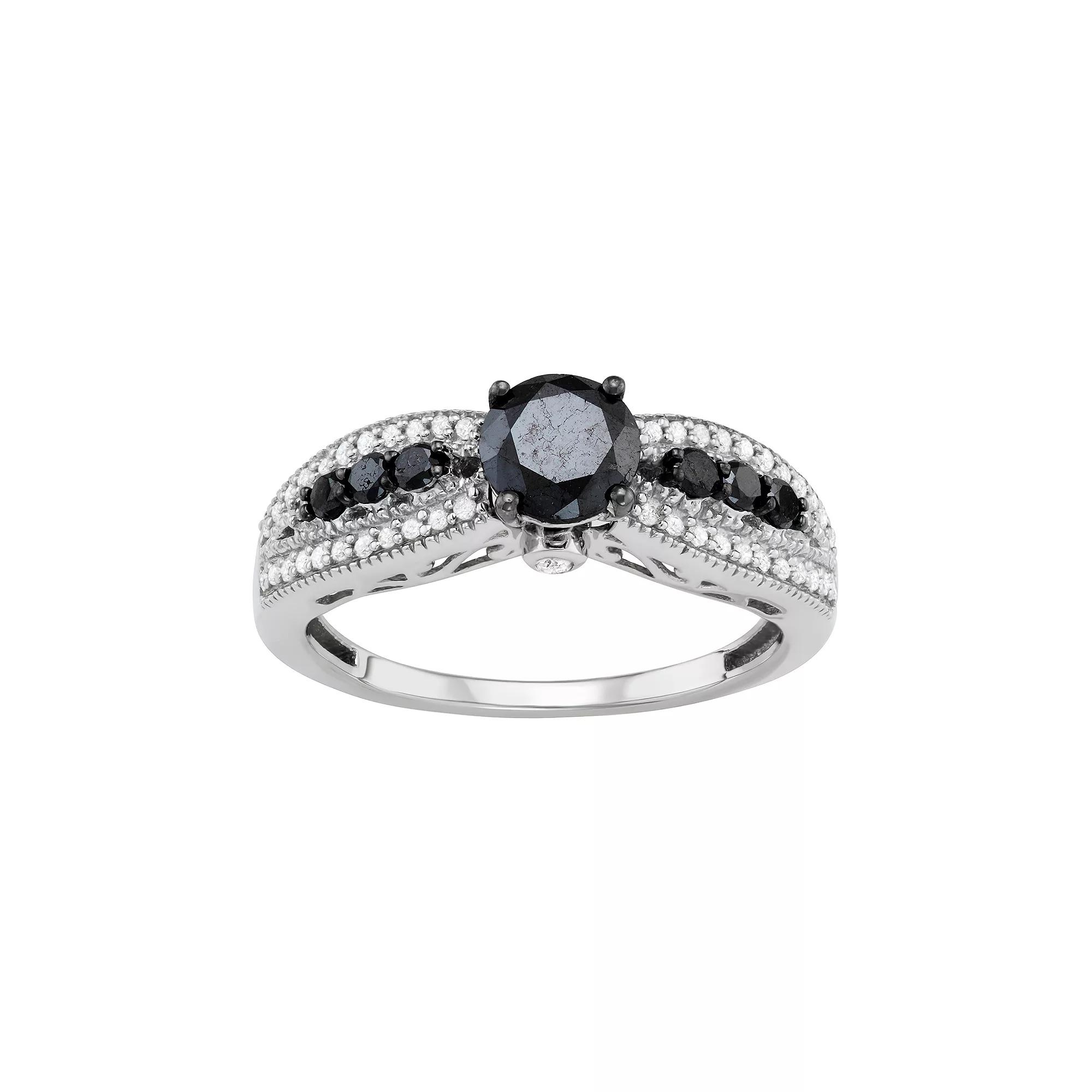 Jewelexcess Sterling Silver 1 Carat T.W. Black & White Diamond Engagement Ring, Women's, Size: 6 Product Image