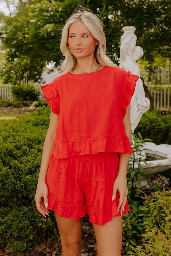 Coastal Muse Gauze Ruffle Top in Red Product Image