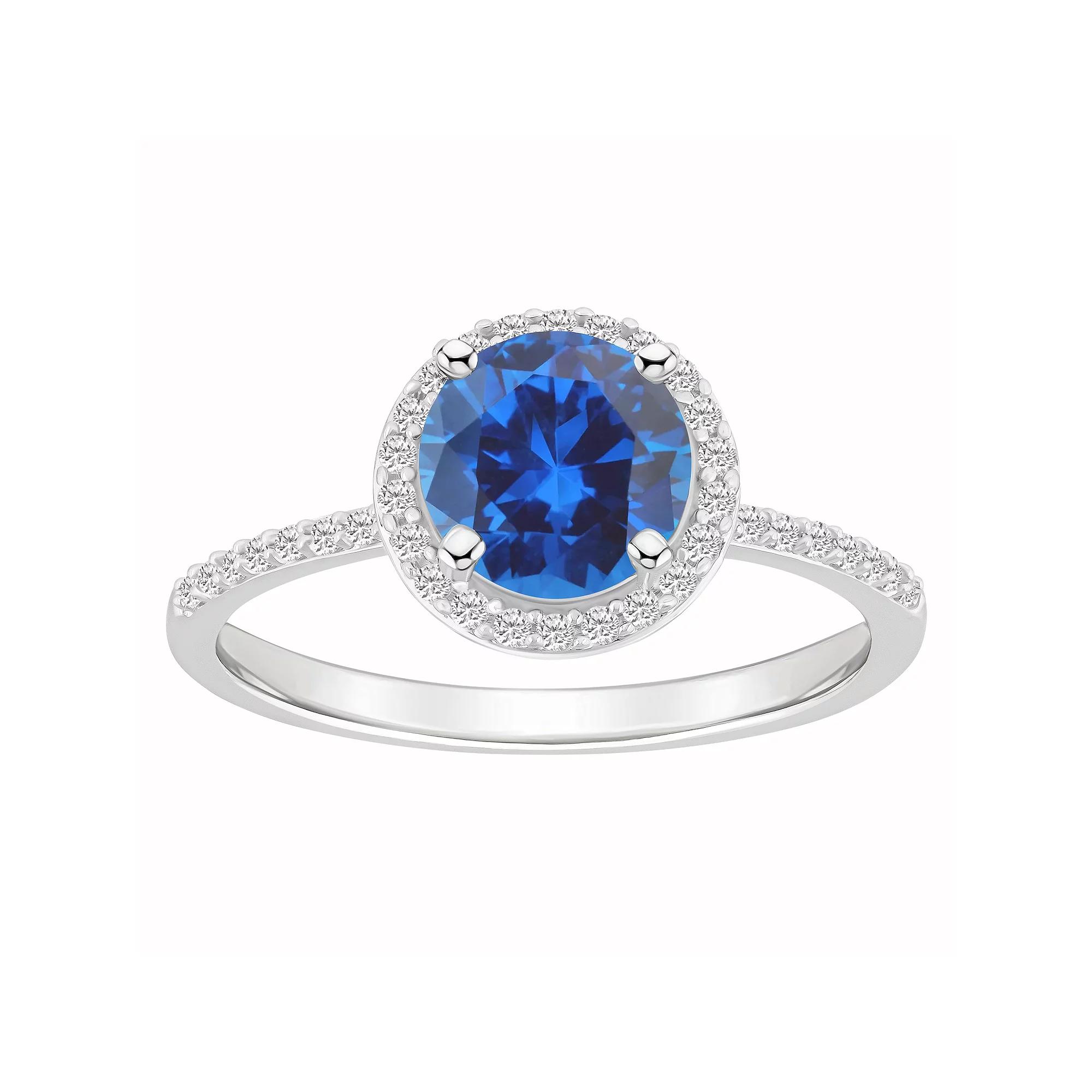 Celebration Gems 10k White Gold Round Lab-Created Gemstone Halo Ring, Women's,  Product Image