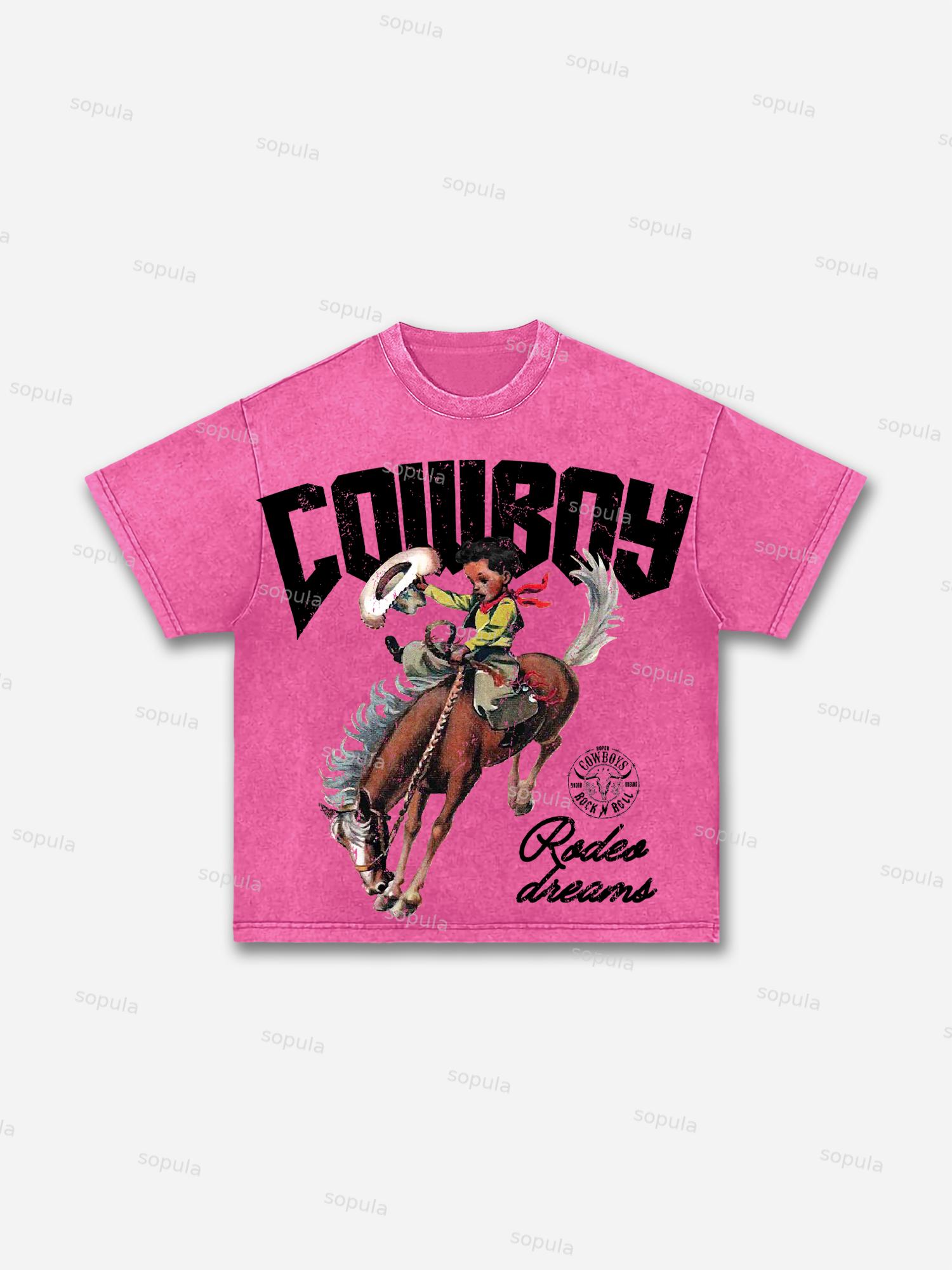 Cowboy Rodeo Dreams Print Acid Wash T-shirt Product Image