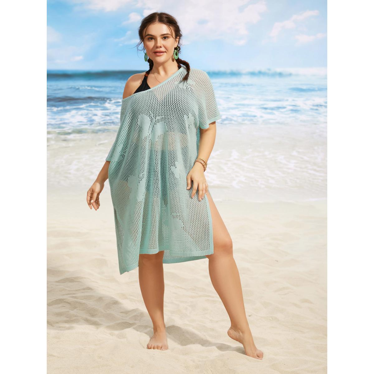 Plus Size Butterfly Cut Out Slit Hem Swim Cover Up Women's Swimwear Arctic Beach Loose Cut-Out Curve Swim Cover Ups BloomChic 18-20/2X Product Image