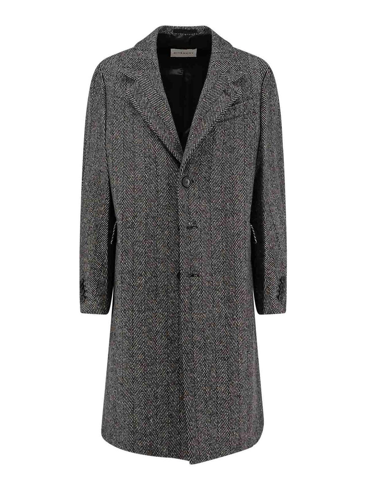GIVENCHY Men Wool Blend Coat With Herringbone Motif In Multi Product Image