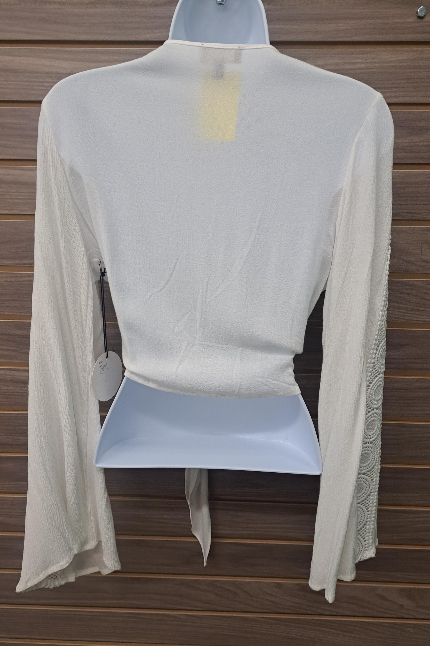 Cream lace front tie cover up jacket Product Image