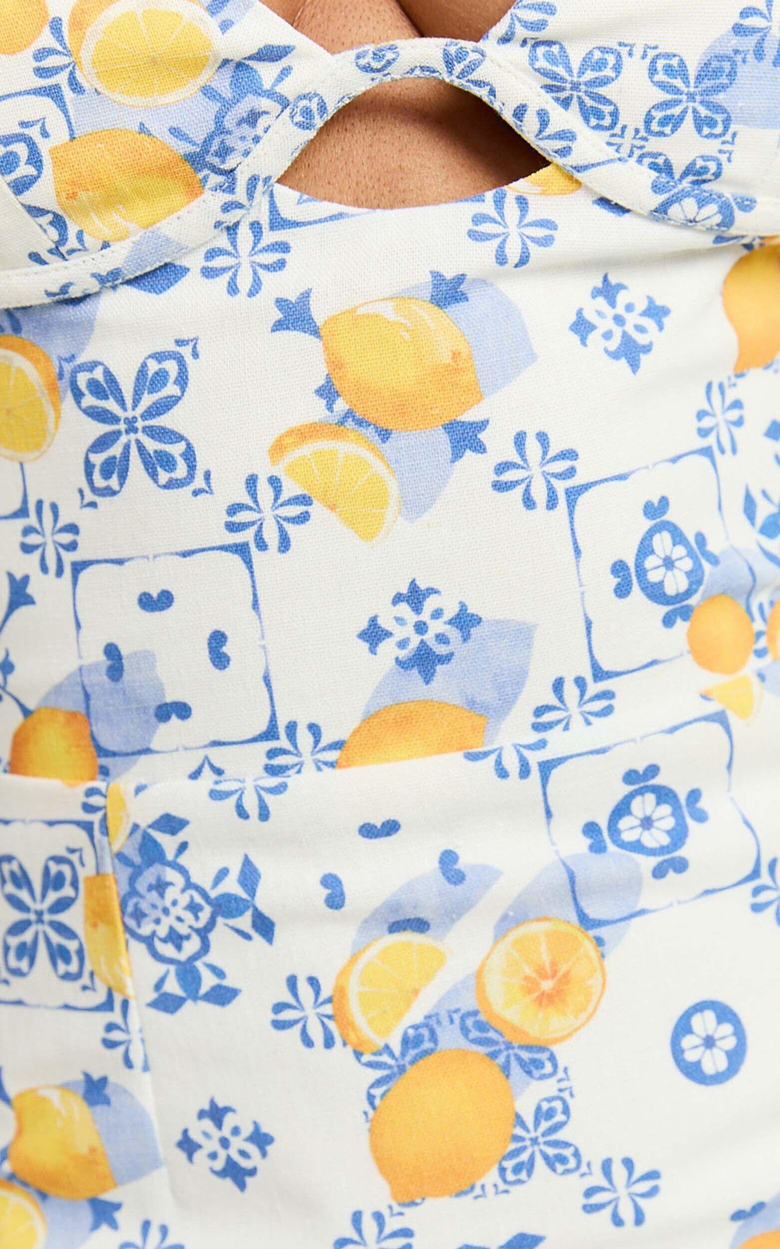 Frances Mini Linen Blend Dress - Ruched Lace Up Back Dress in LIMENCELLO TILE Product Image