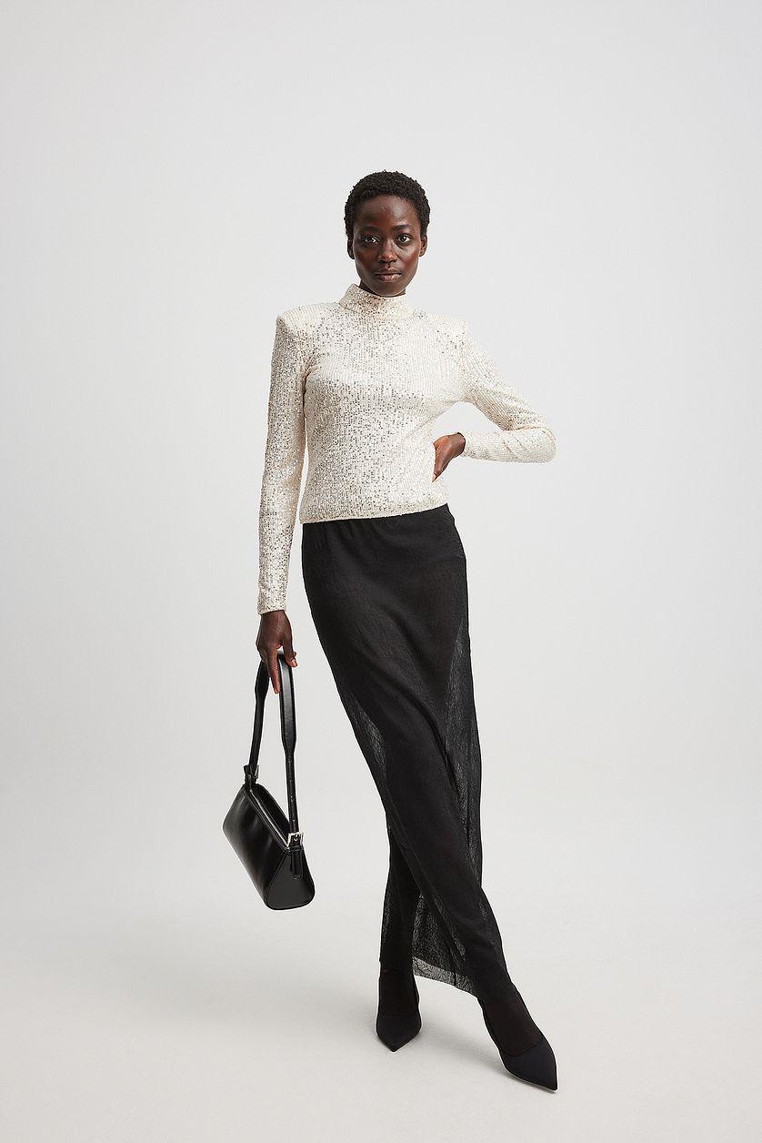 Sharp Shoulder Sequin Top Black Product Image