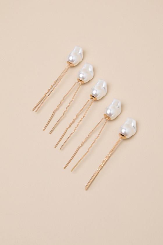 Radah Gold Pearl Five-Piece Hairpin Set Product Image