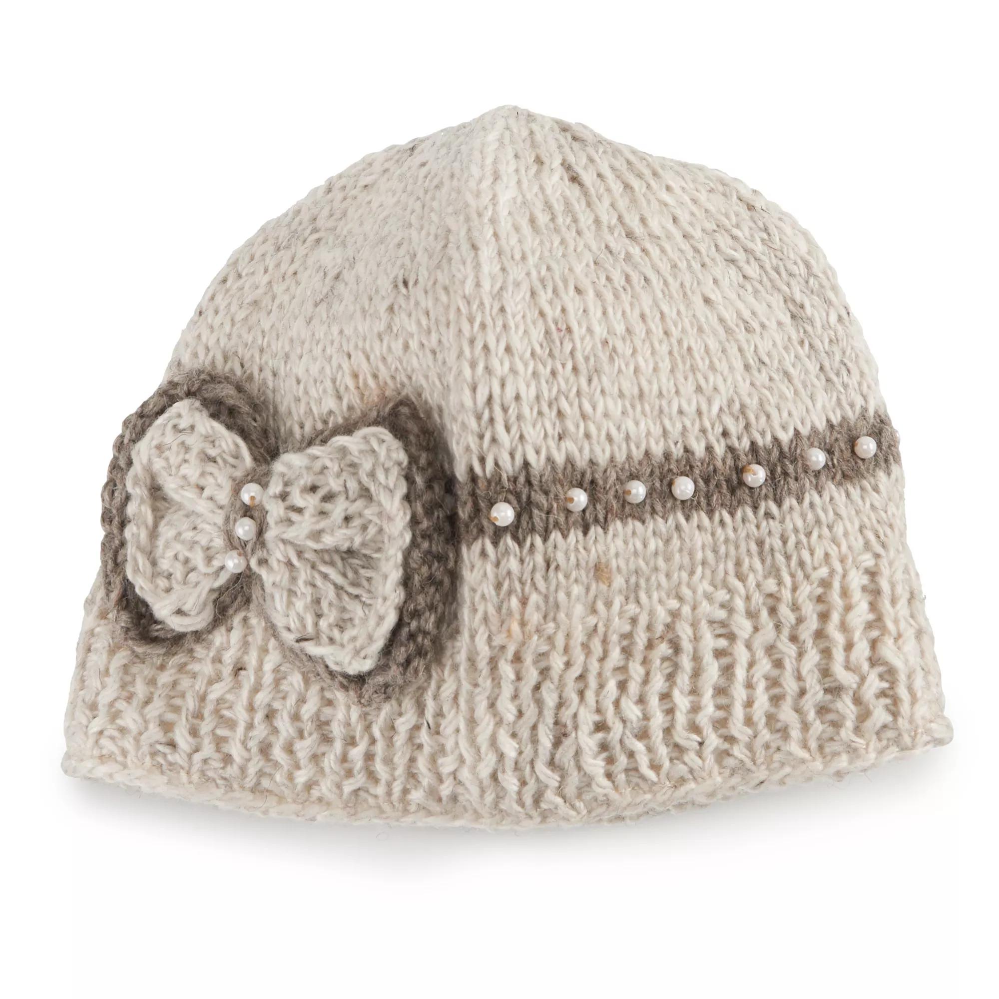 Women's SIJJL Wool Beaded Bow Beanie, Ivory Product Image