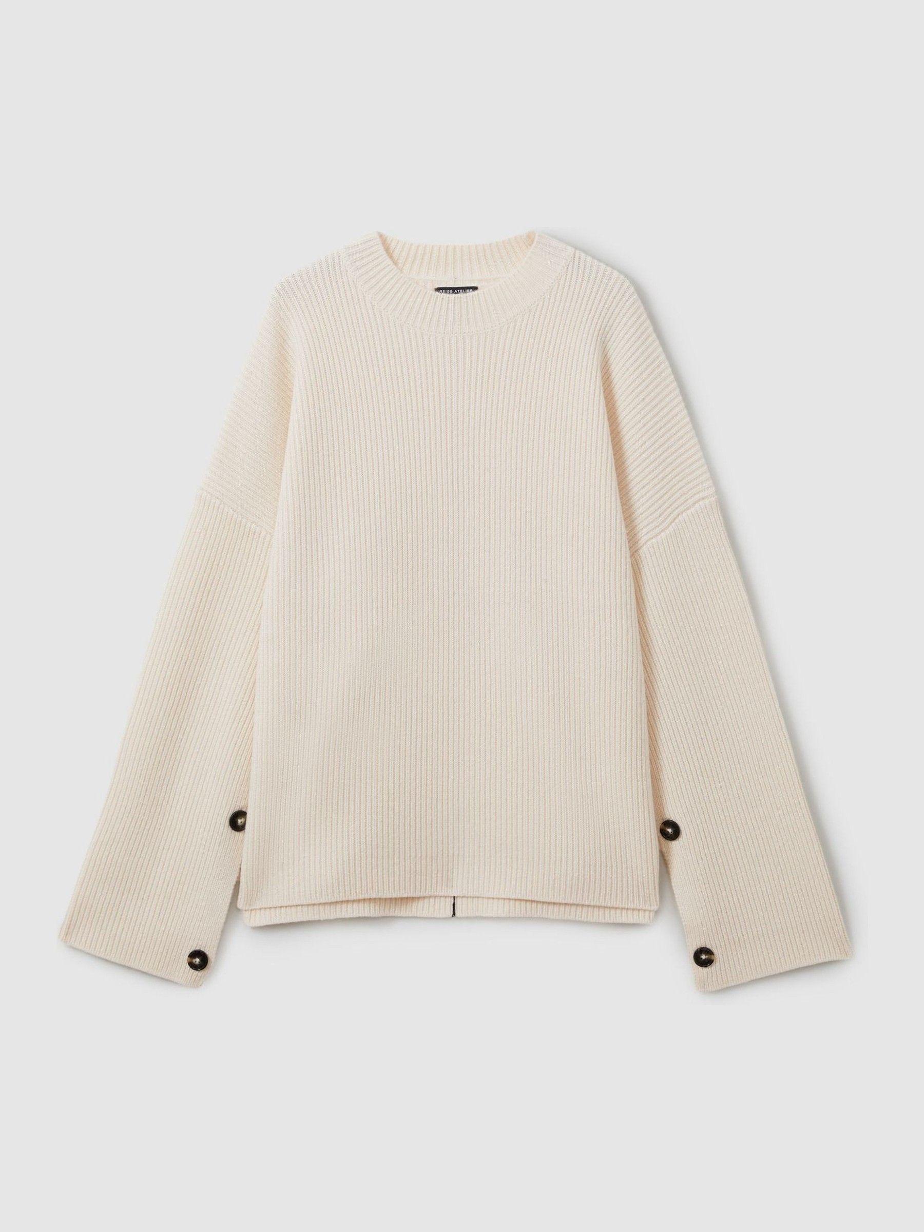 Atelier Buttoned Wool and Cashmere Jumper in Ivory Product Image