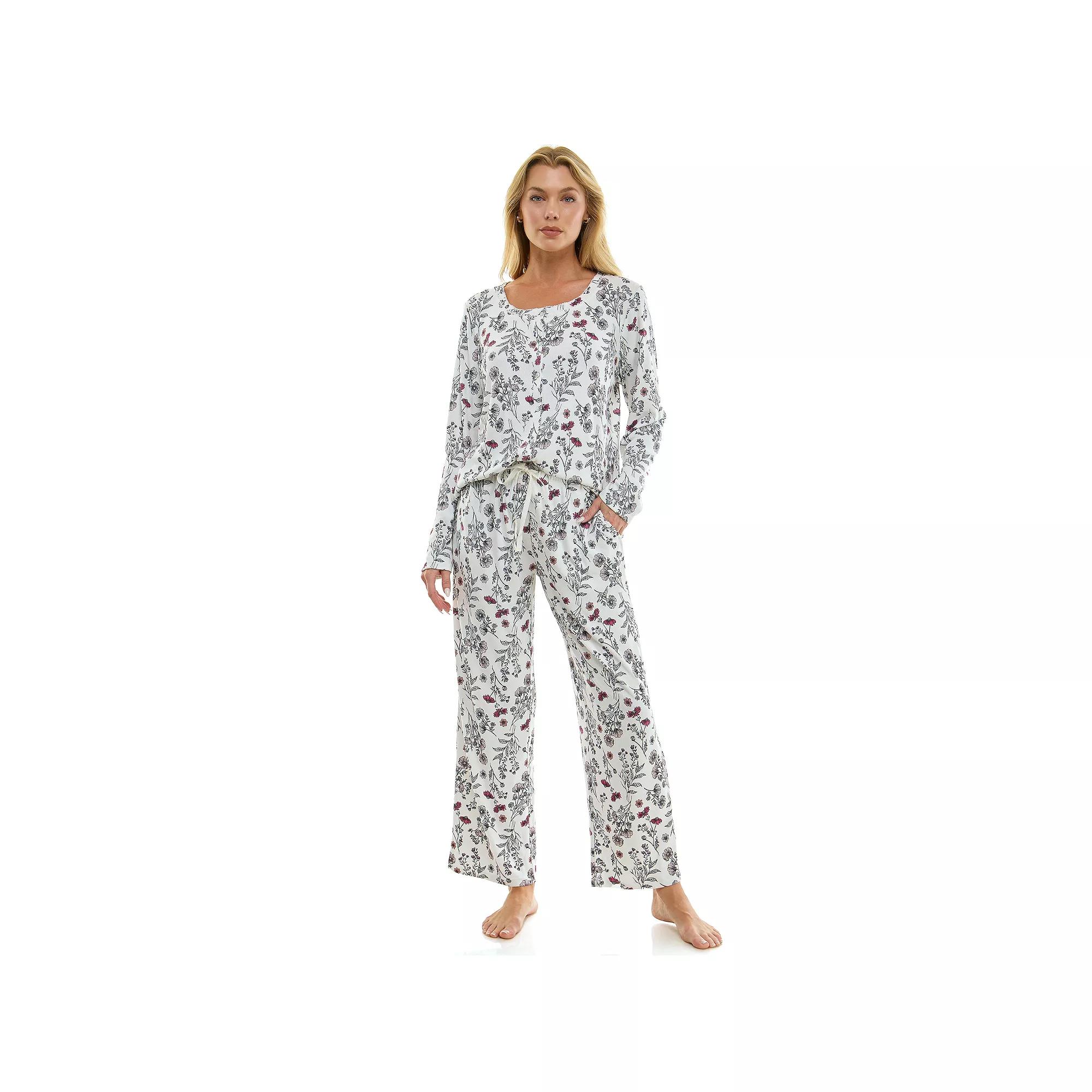 Women's Croft & Barrow® Valentine's Day Henley Long Sleeve Pajama Top & Pajama Pants Set,  Product Image