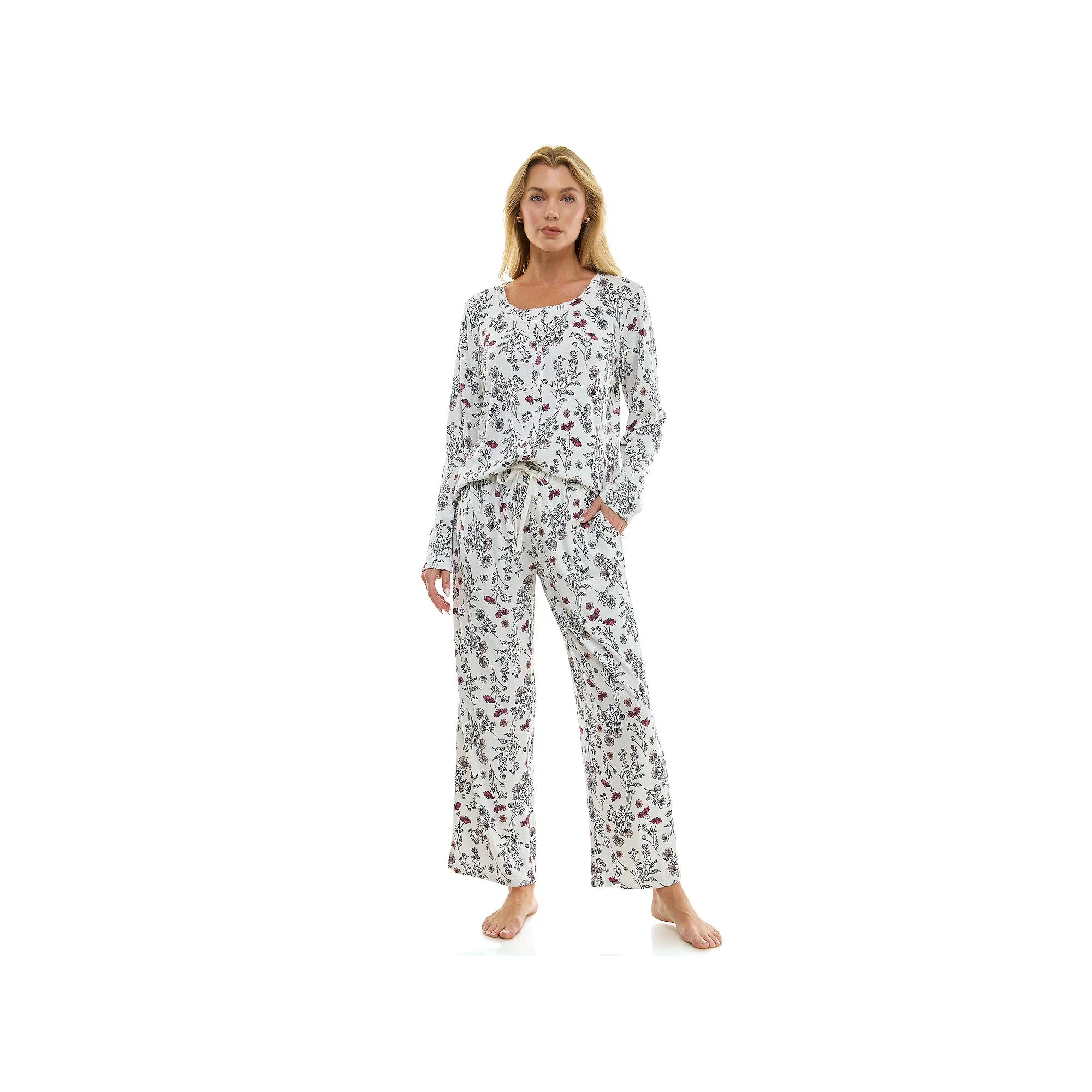Women's Croft & Barrow® Valentine's Day Henley Long Sleeve Pajama Top & Pajama Pants Set,  Product Image