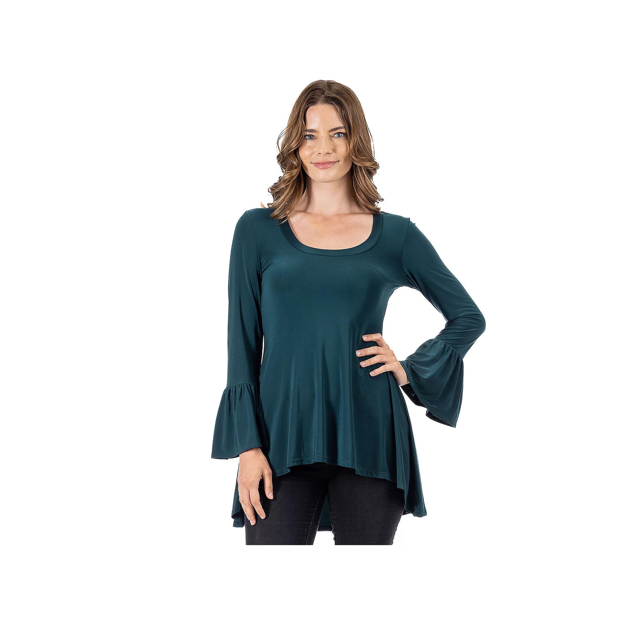 Women's 24Seven Comfort Apparel Long Bell Sleeve High-Low Tunic Top,  Product Image