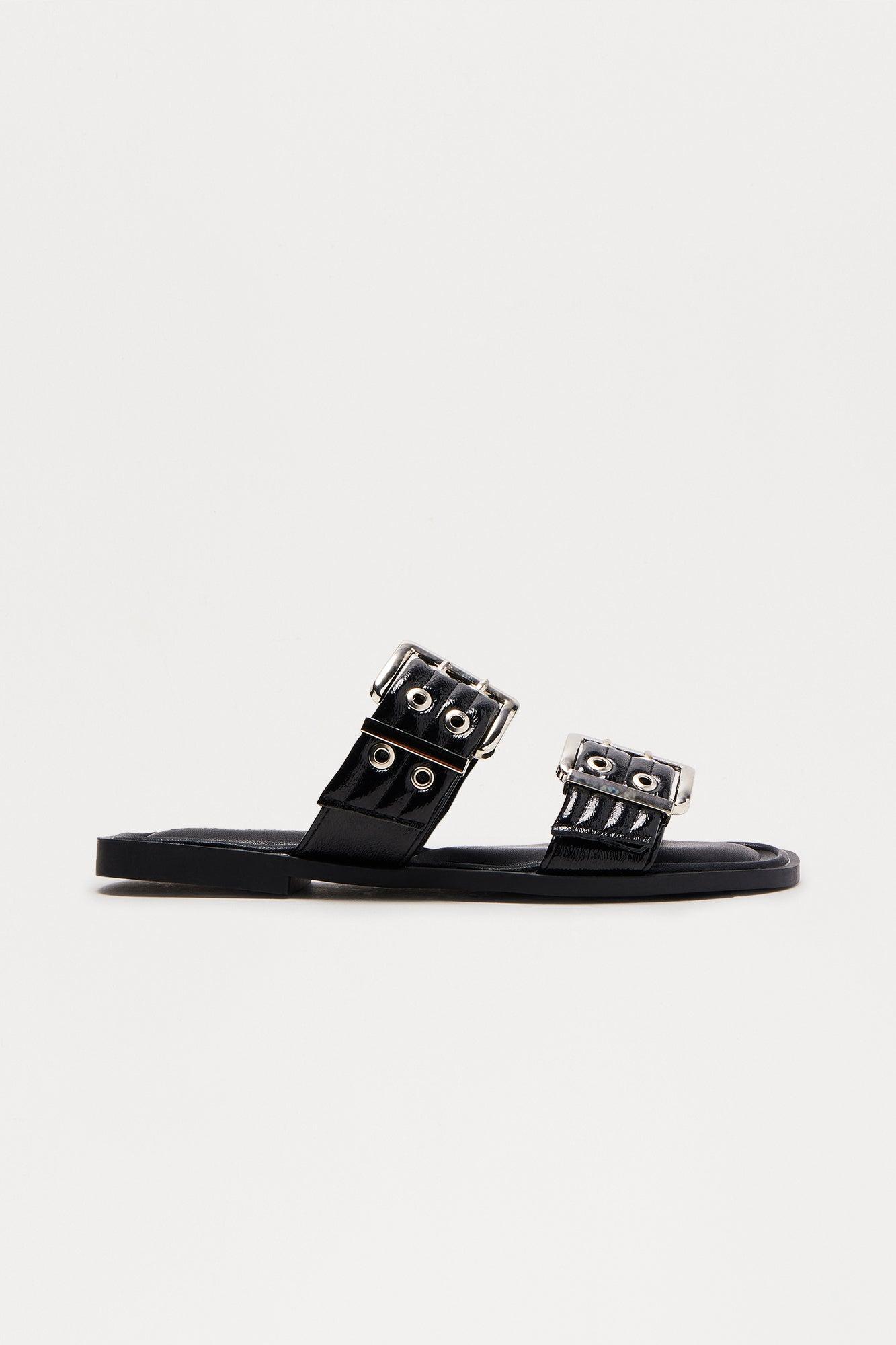 Zuma Buckle Slip On Sandals - Black Product Image