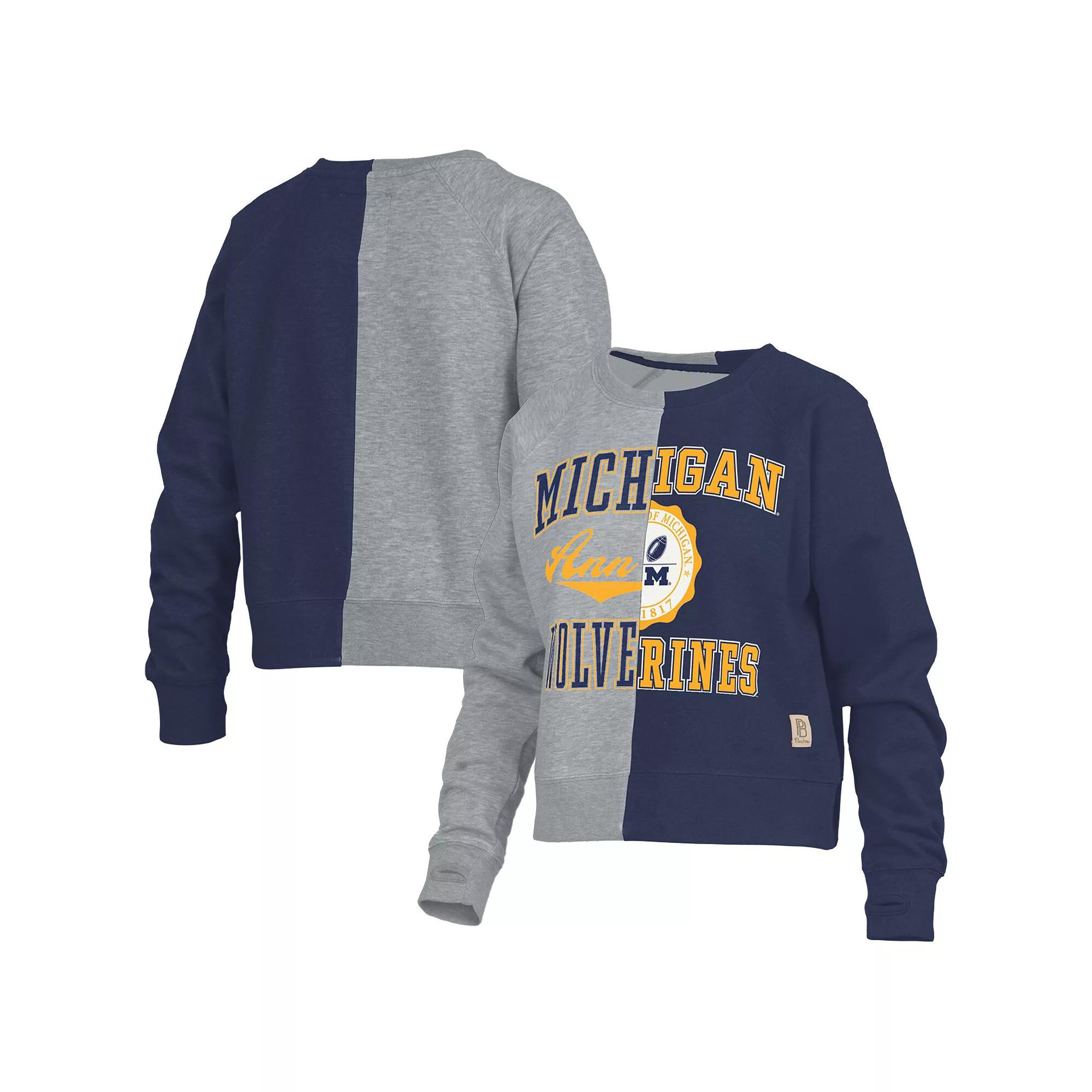 Women's Pressbox  Heather Gray Michigan Wolverines Half and Half Raglan Pullover Sweatshirt, Size: Large, Grey Product Image