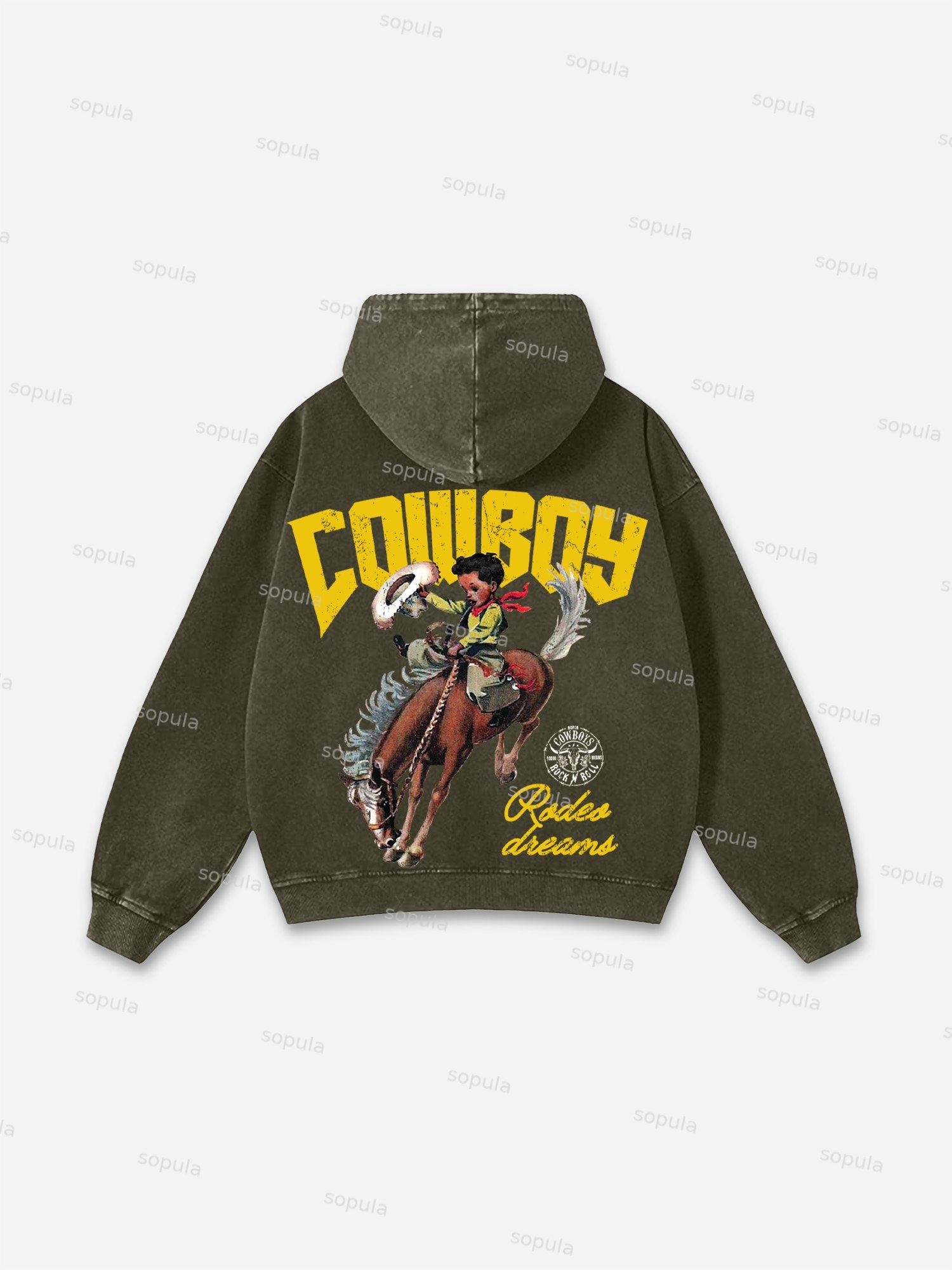 Vintage Dream of Cowboy Graphic Washed Hoodie Product Image